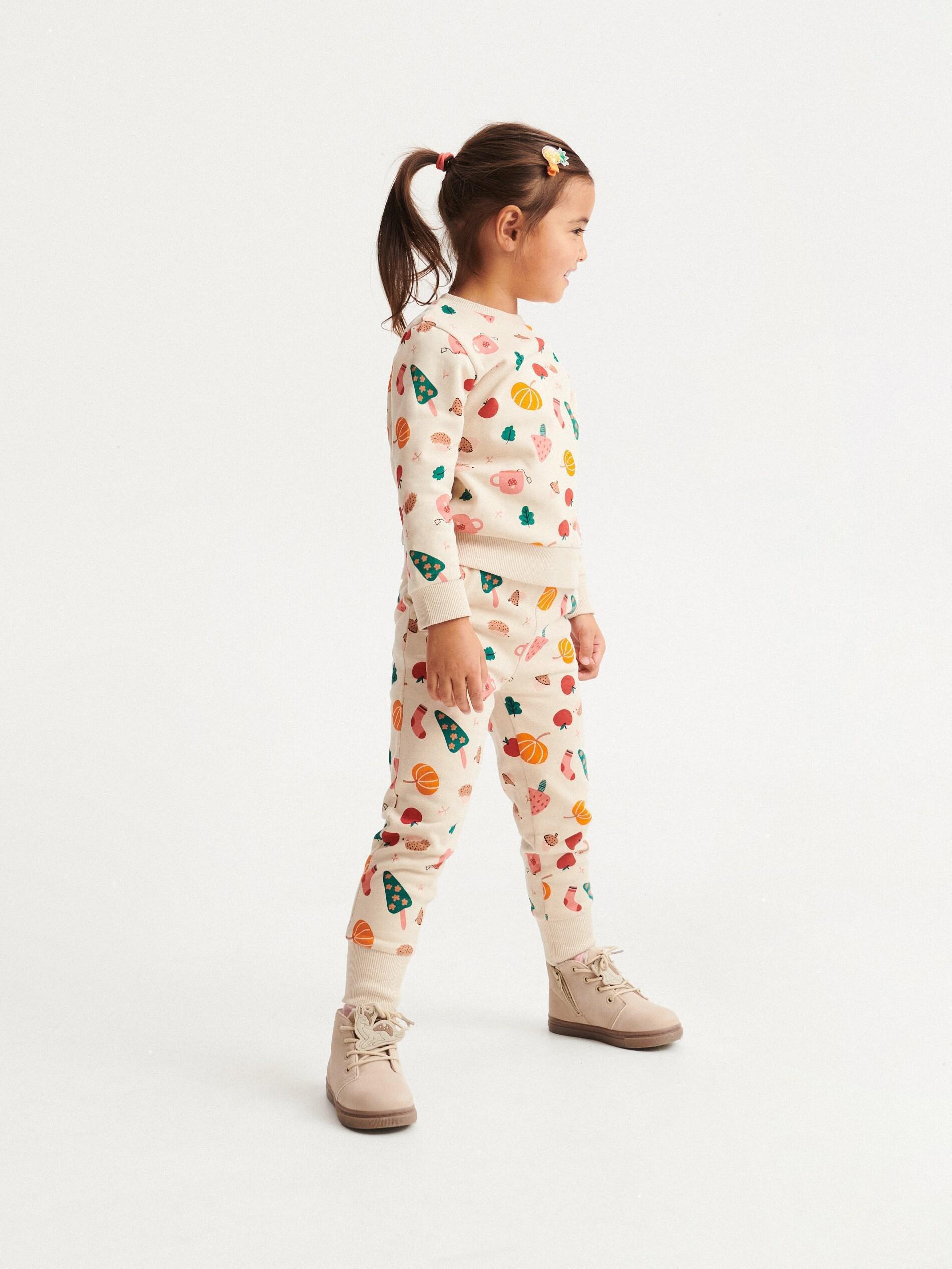 Beige Patterned Sweatpants, Kids Girls, , large image number 1