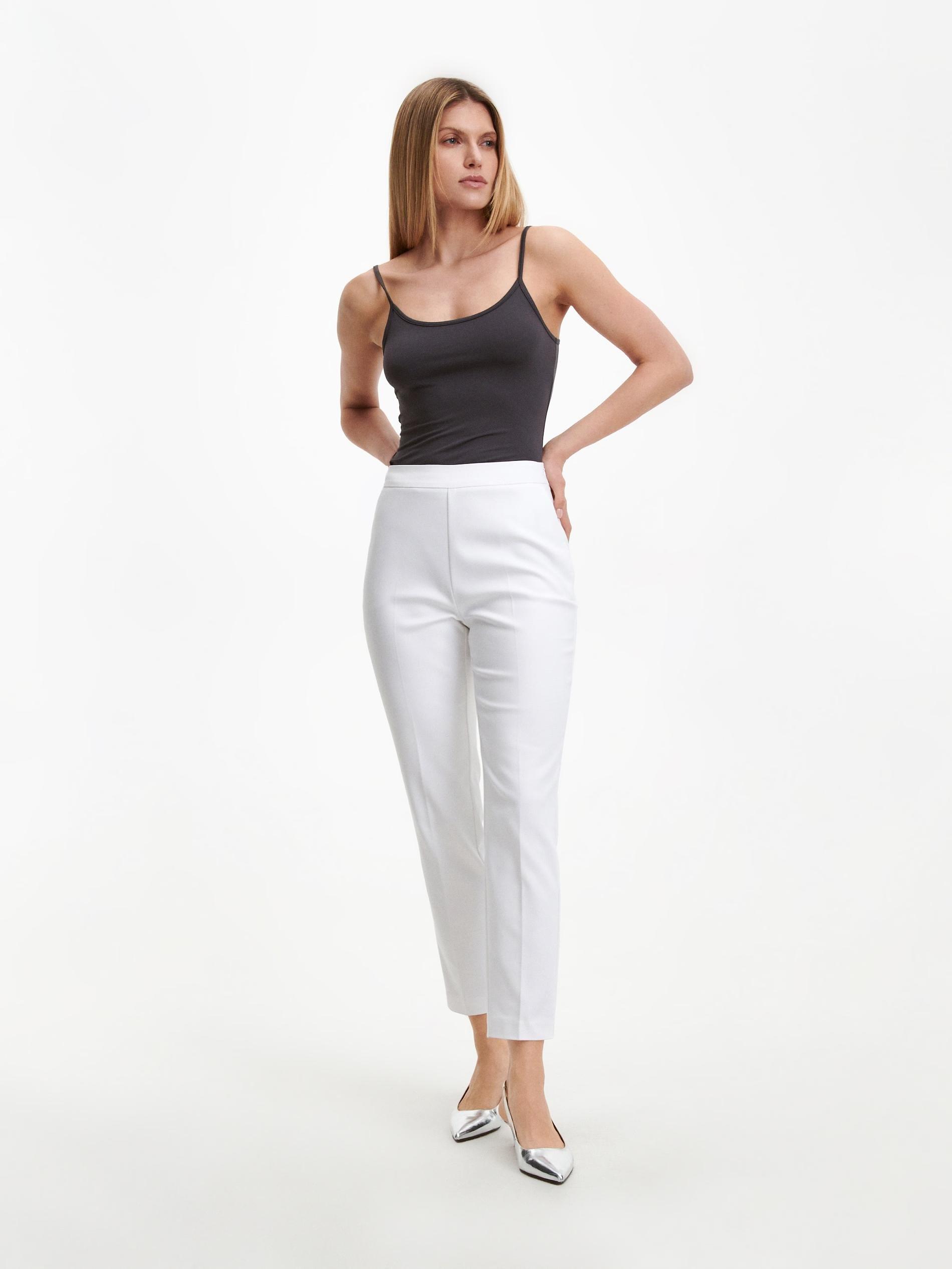 White Cigarette Trousers With Pressed Crease, , large image number 0
