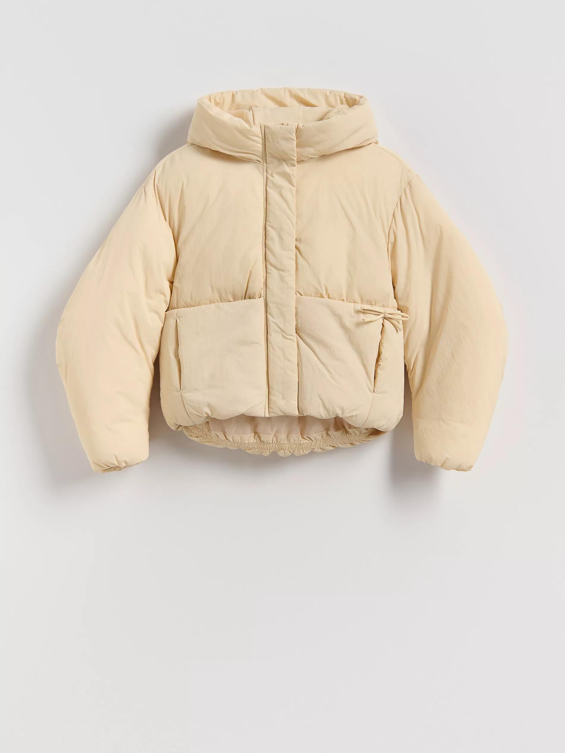 Cream Quilted Jacket With Hood, Kids Girls, Ivory, medium