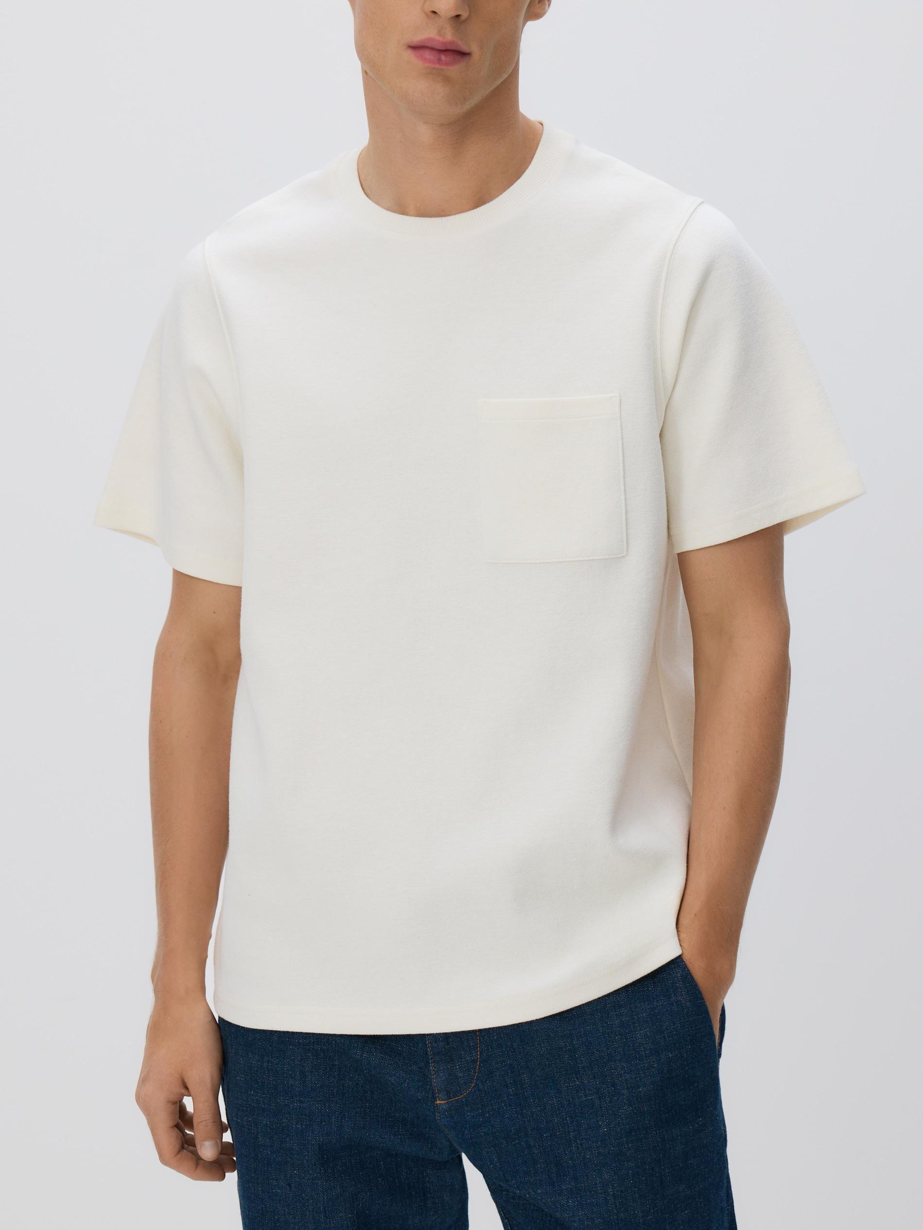 Cream Comfort Fit T-Shirt With Pocket, Ivory, large image number 1