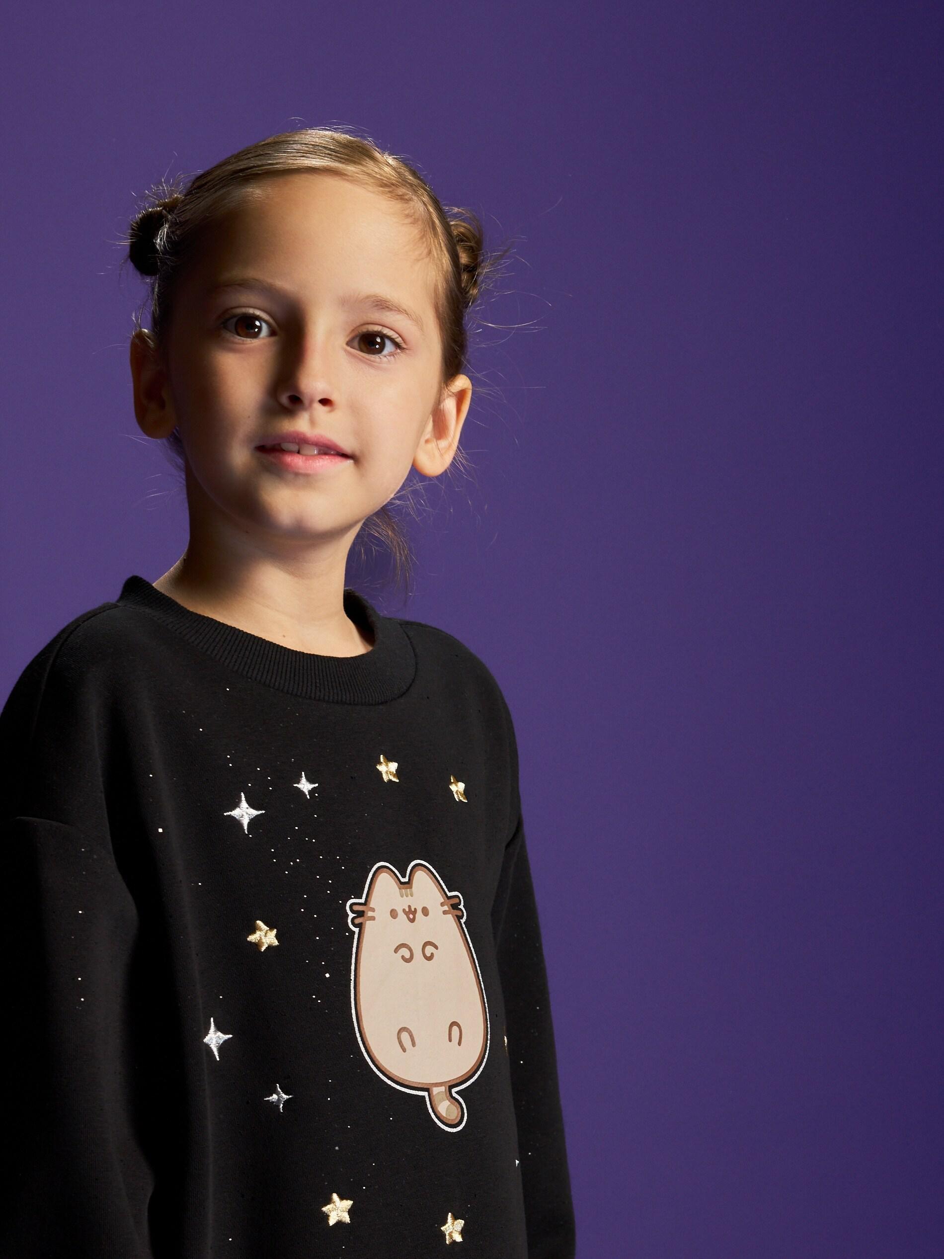 Black Pusheen Jersey Dress With Applique, Kids Girls, Black, medium