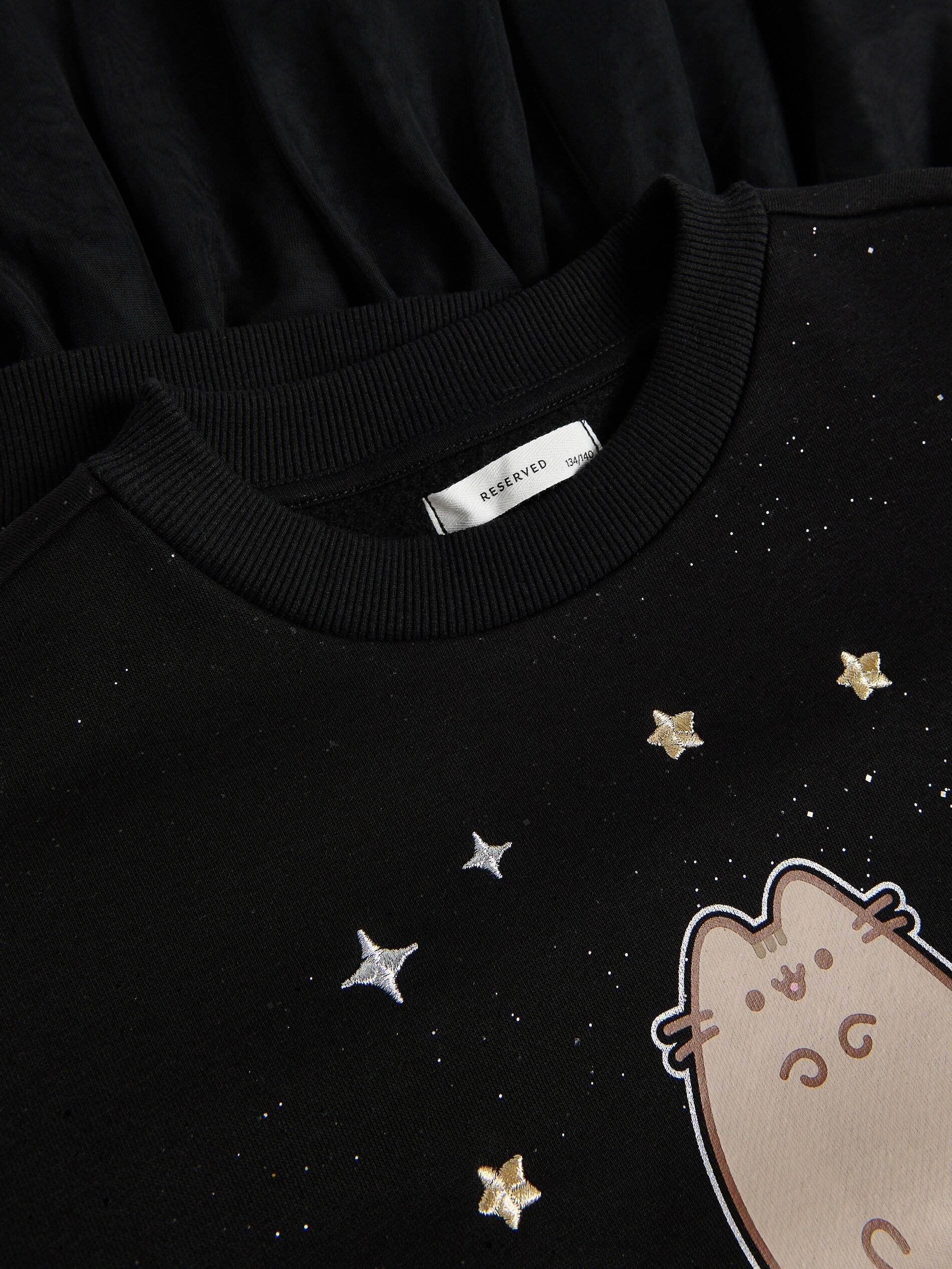 Black Pusheen Jersey Dress With Applique, Kids Girls, Black, large image number 3