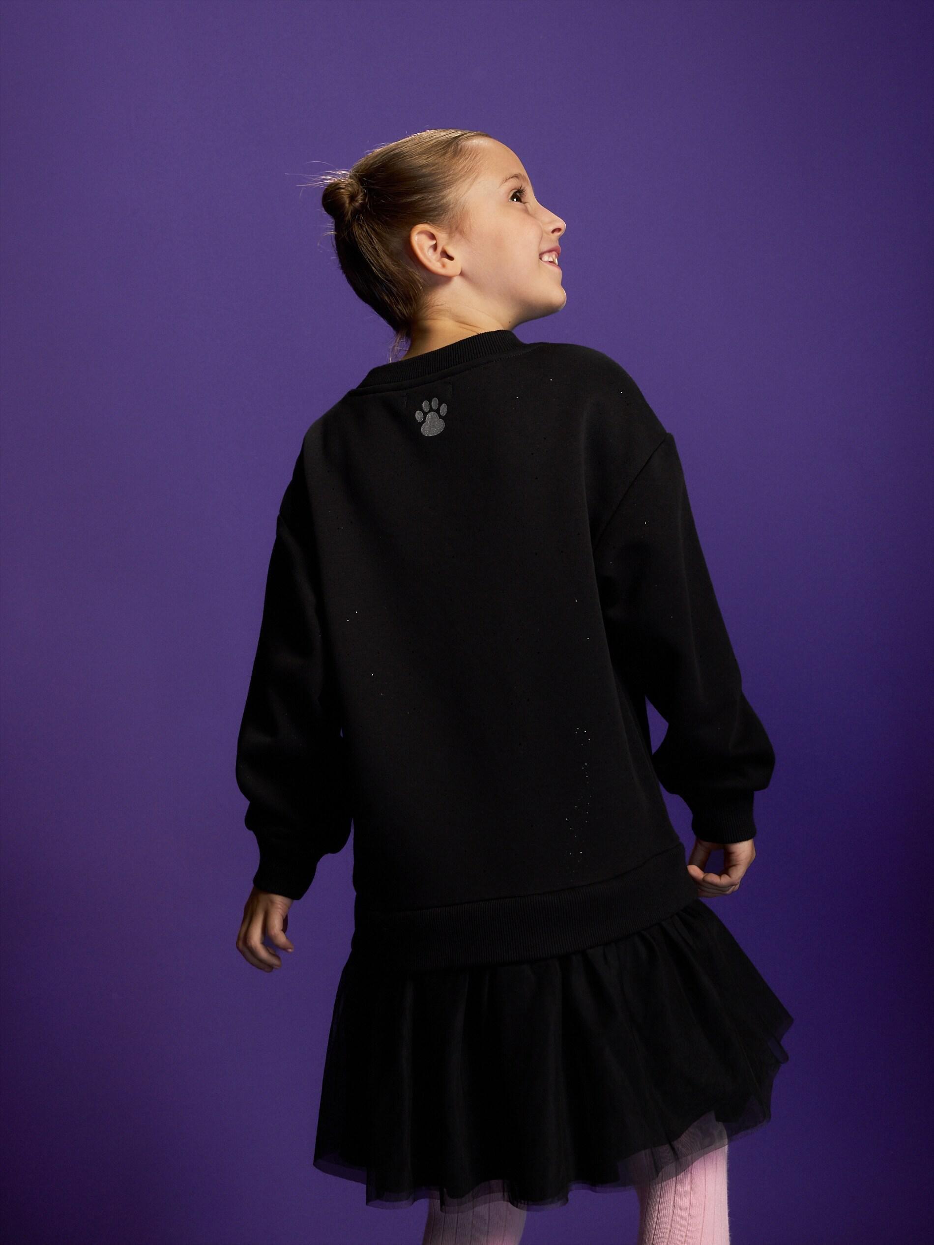 Black Pusheen Jersey Dress With Applique, Kids Girls, Black, large image number 4