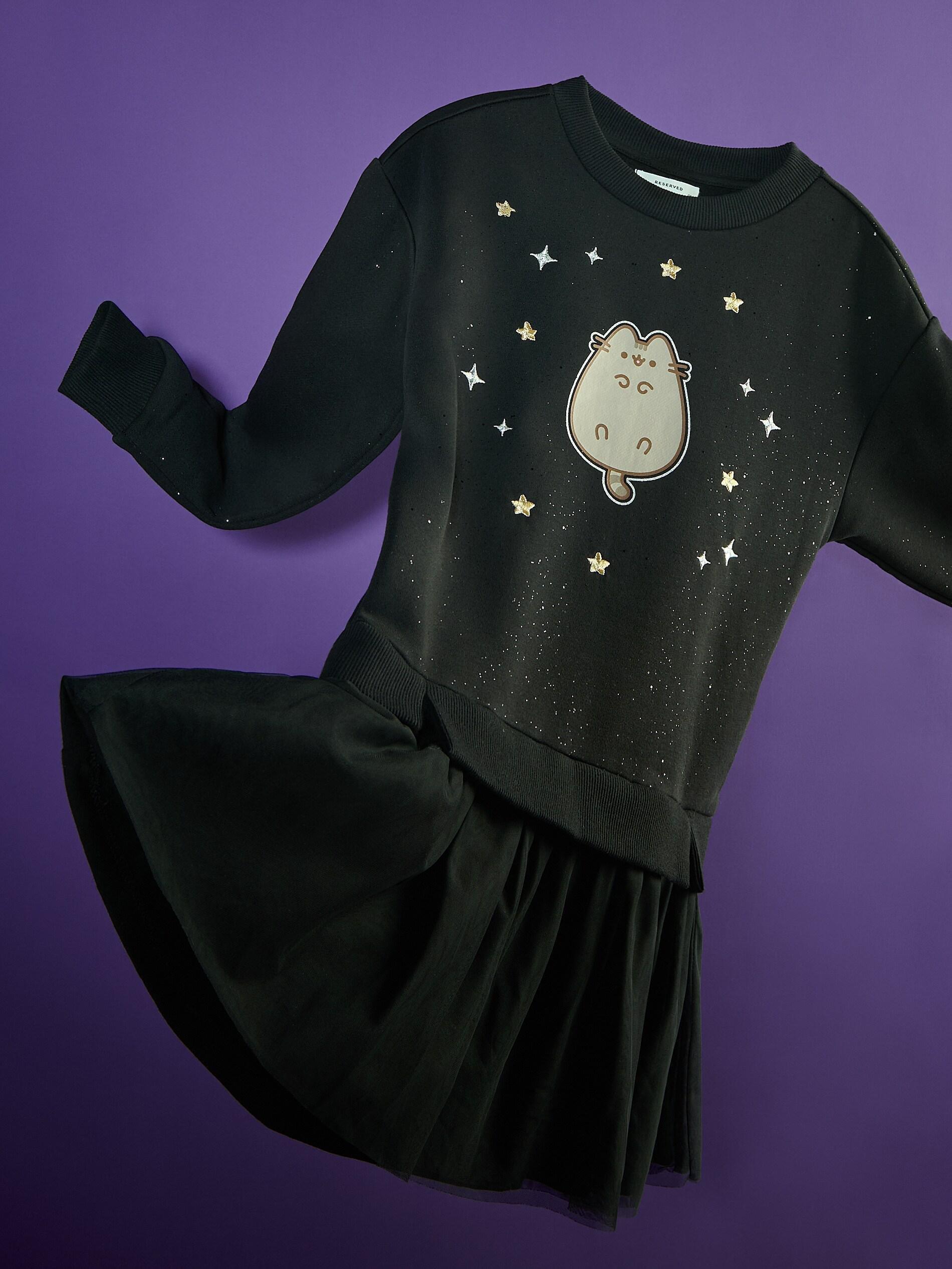 Black Pusheen Jersey Dress With Applique, Kids Girls, Black, large image number 5