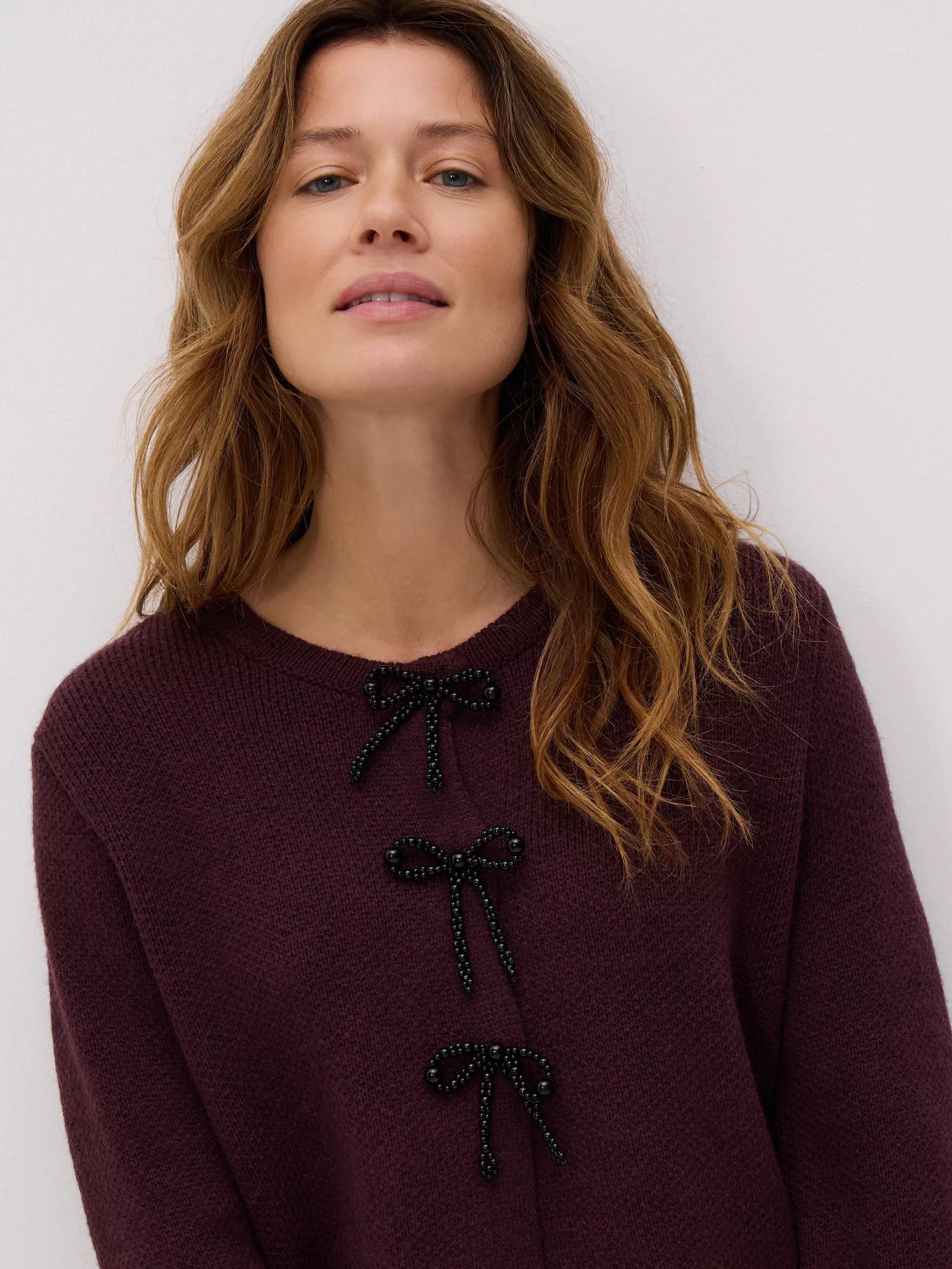 MAROON Cardigan with bows, Burgundy, large image number 0