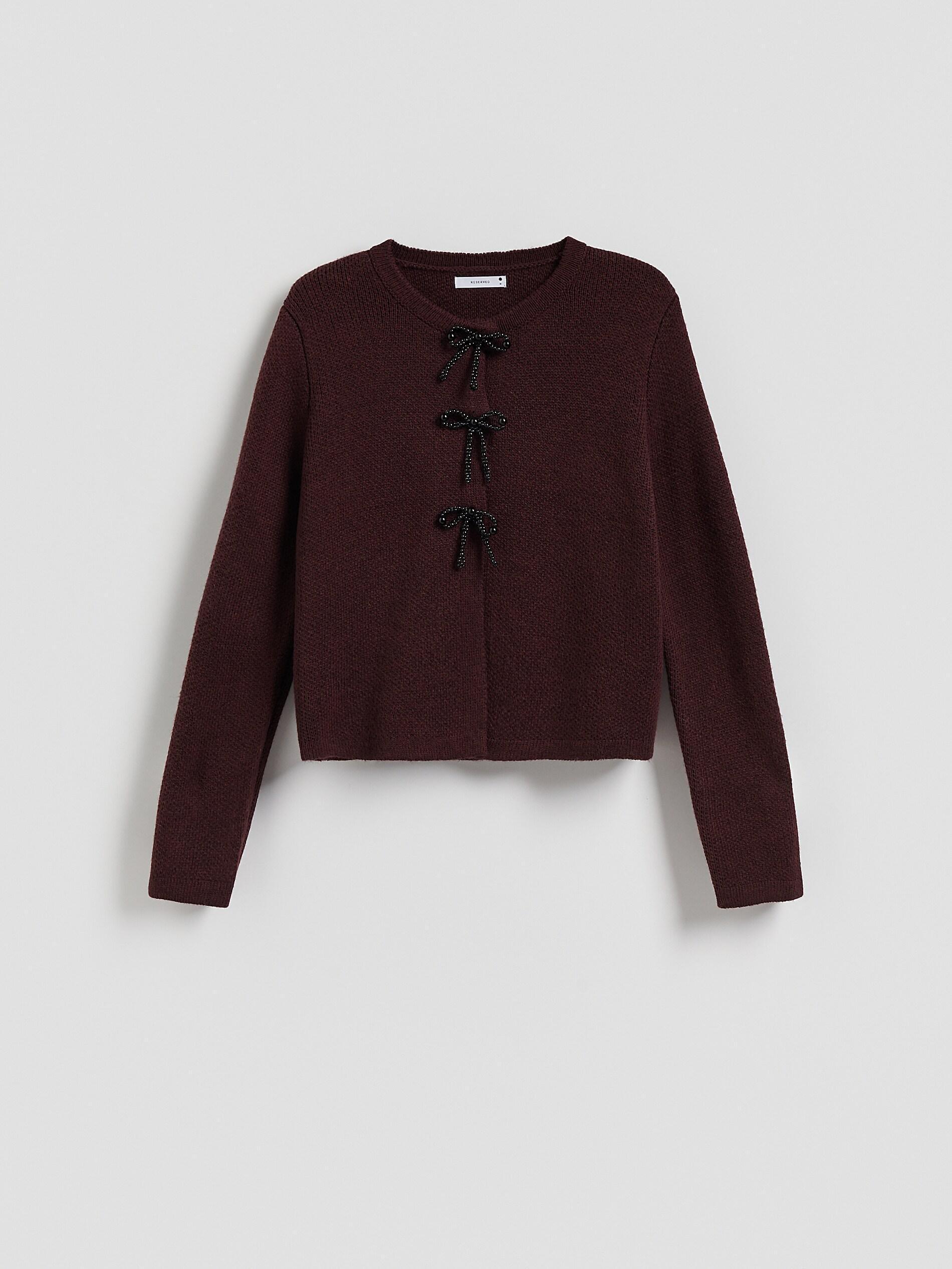 MAROON Cardigan with bows, Burgundy, medium
