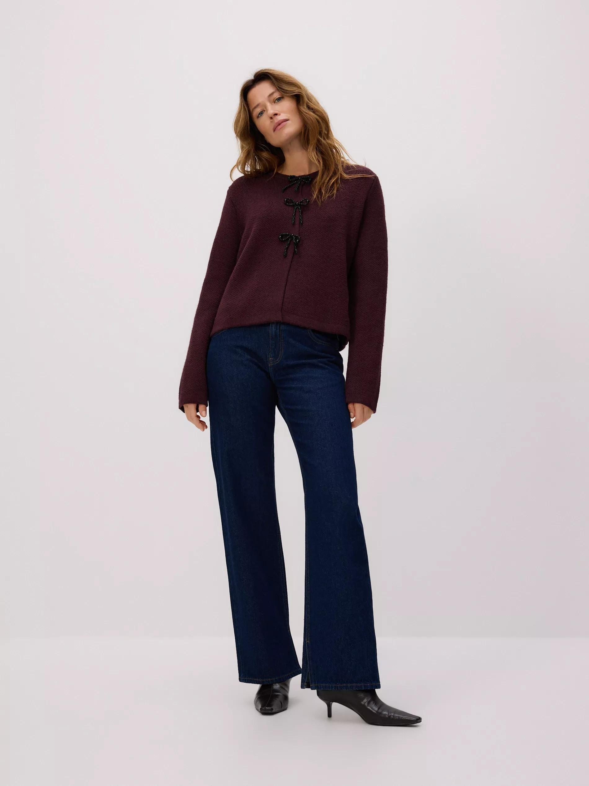 MAROON Cardigan with bows, Burgundy, large image number 1