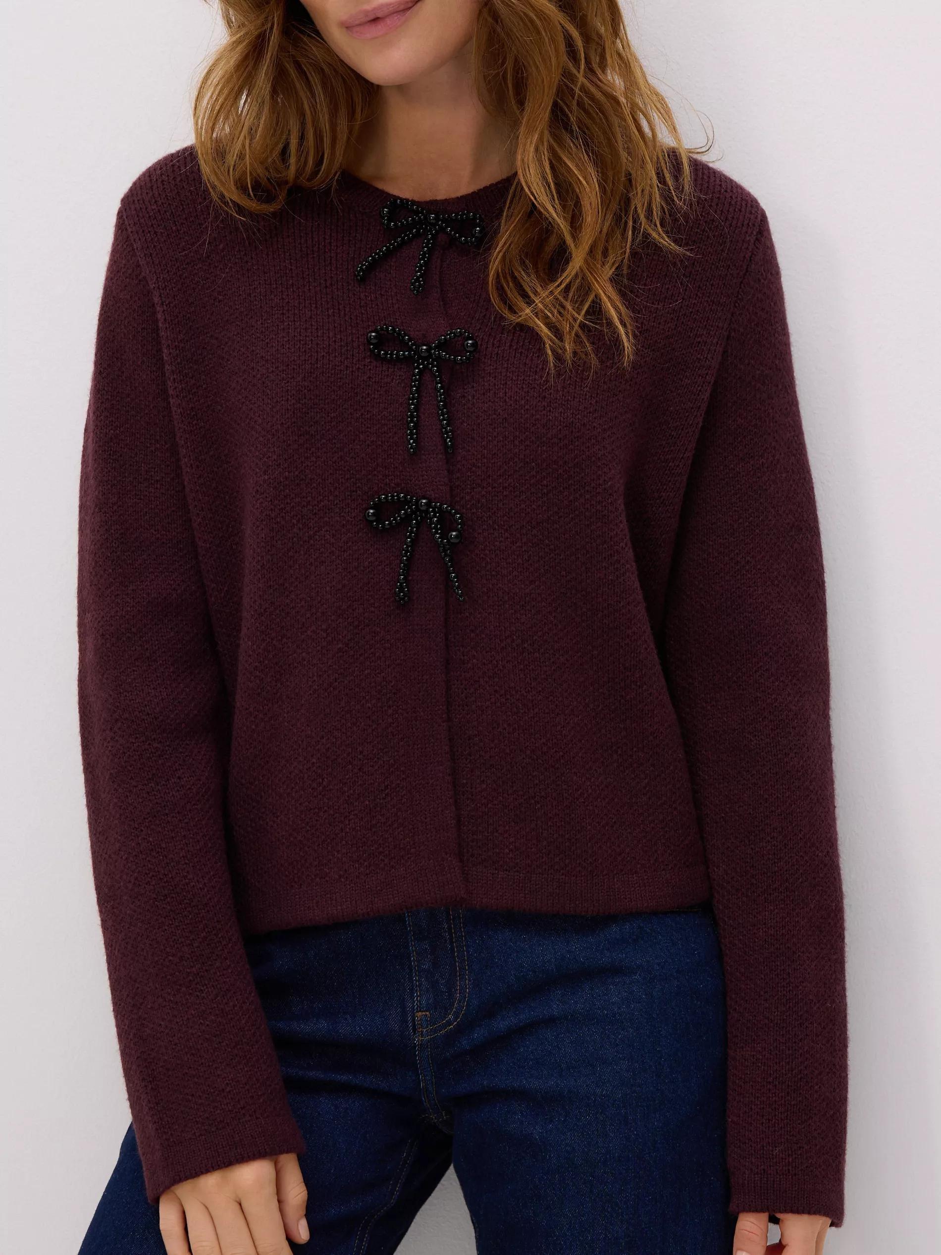 MAROON Cardigan with bows, Burgundy, large image number 2