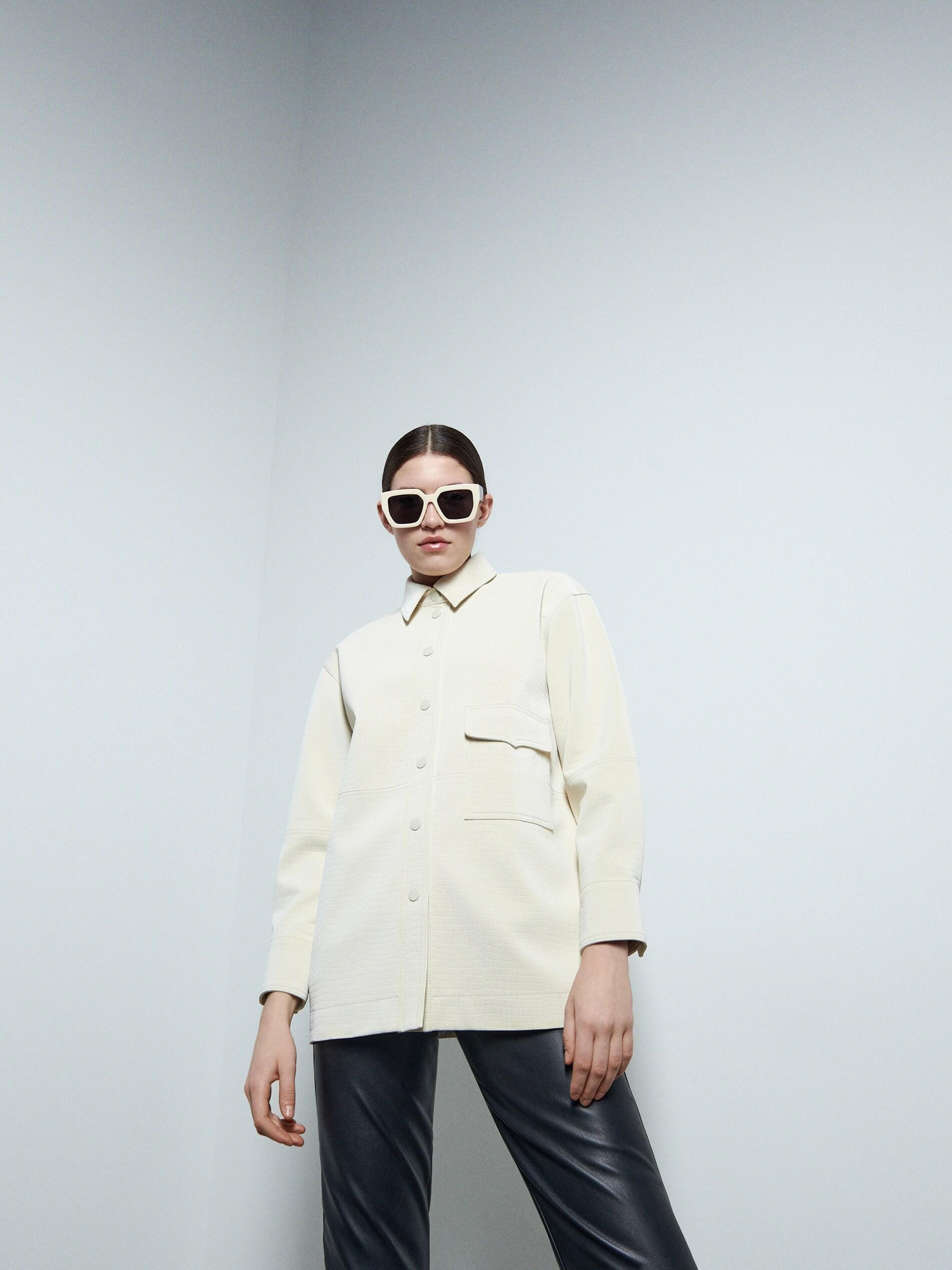 Nude Faux Leather Shirt, , large image number 0
