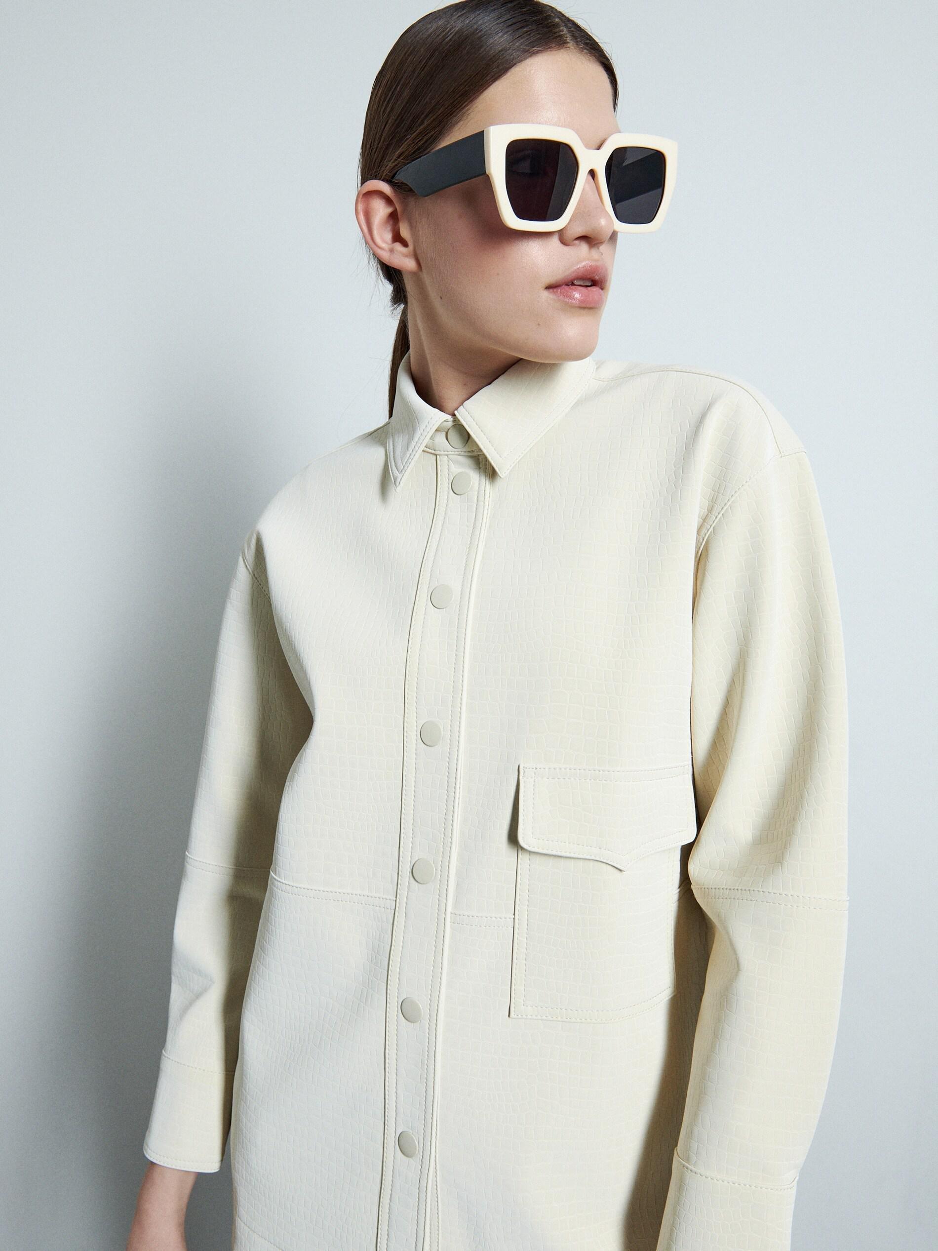 Nude Faux Leather Shirt, , large image number 1