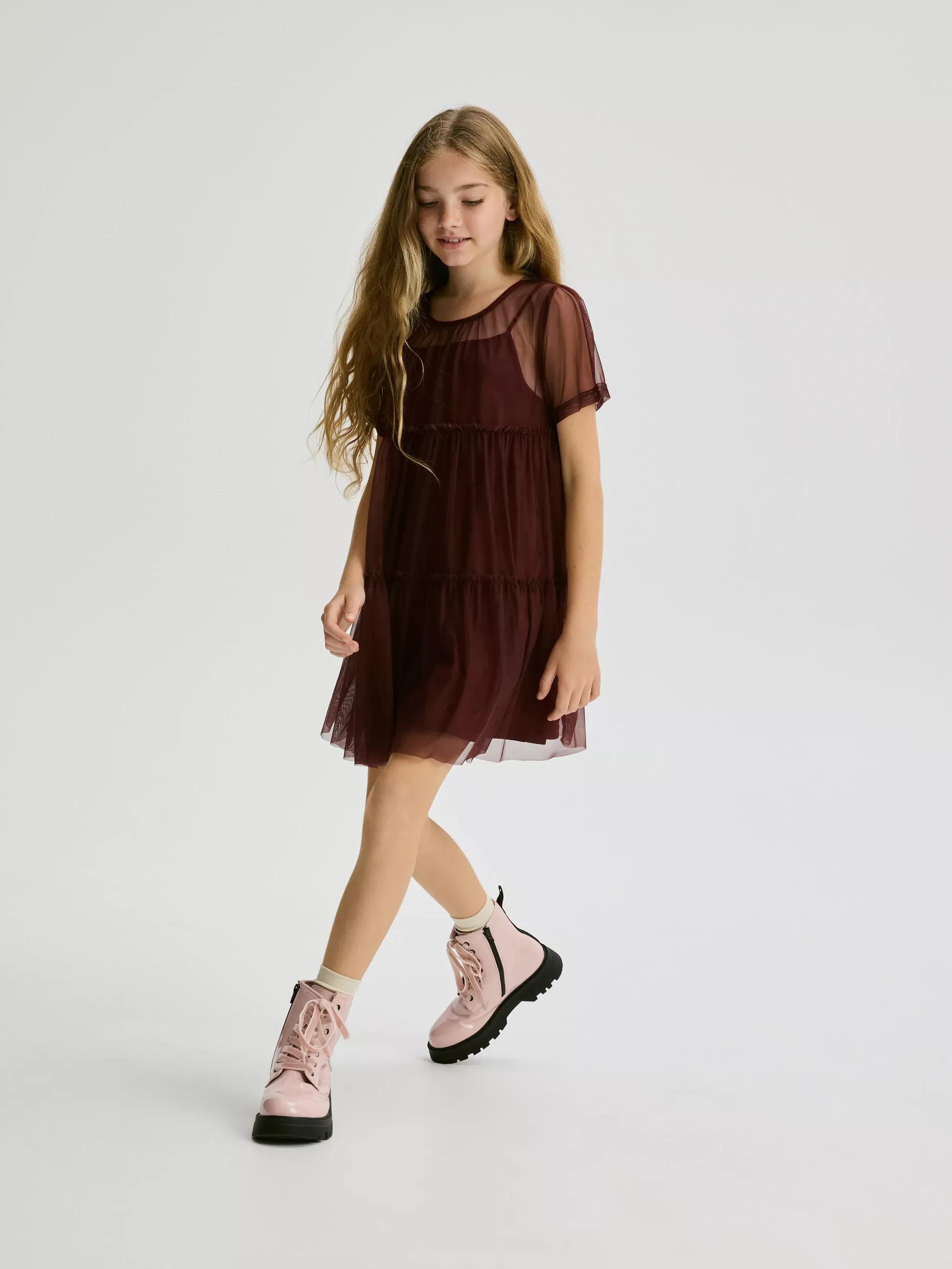 MAROON Tulle dress, Burgundy, large image number 1