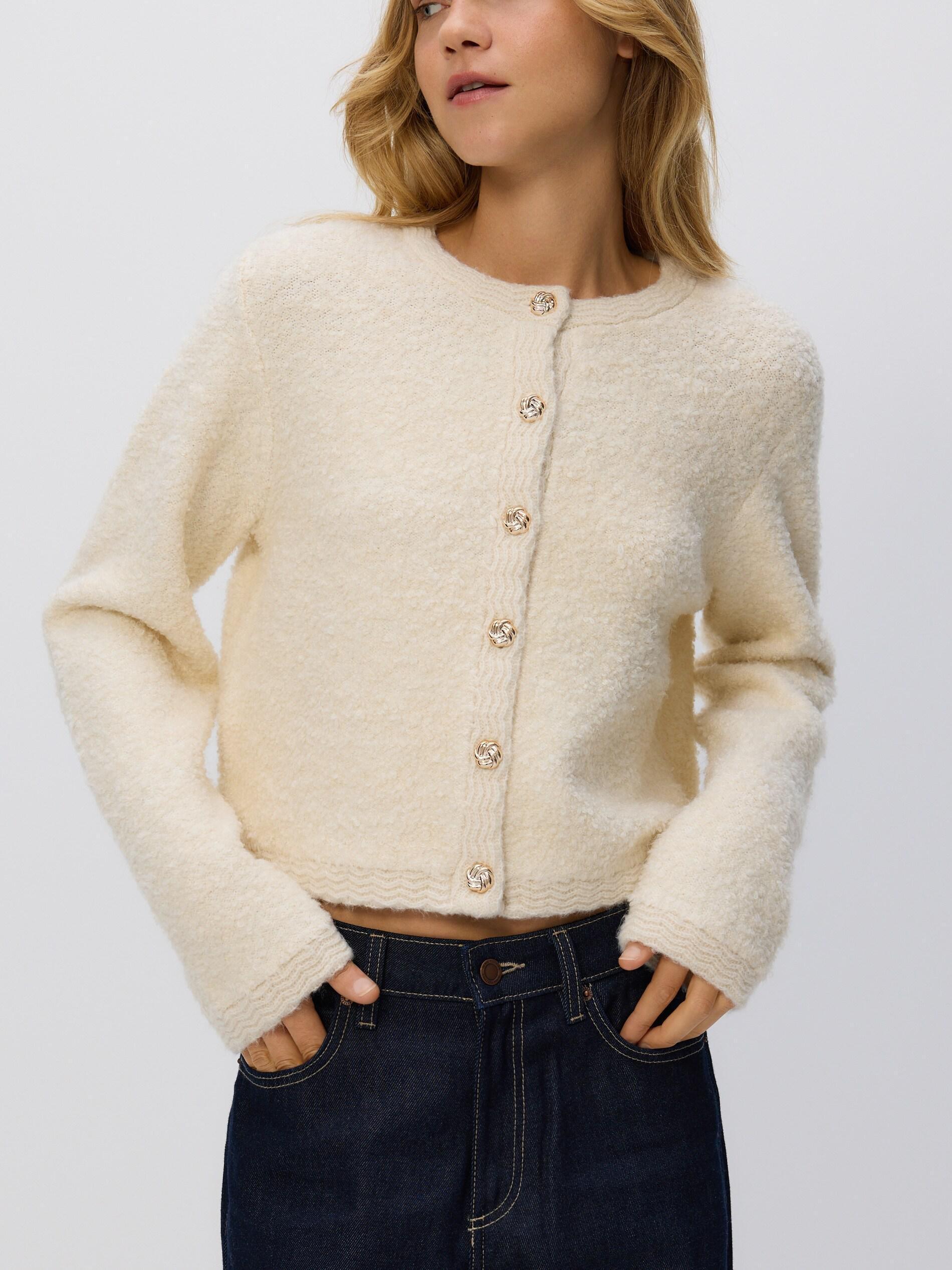 Beige Cardigan With Decorative Buttons, Ivory, large image number 0