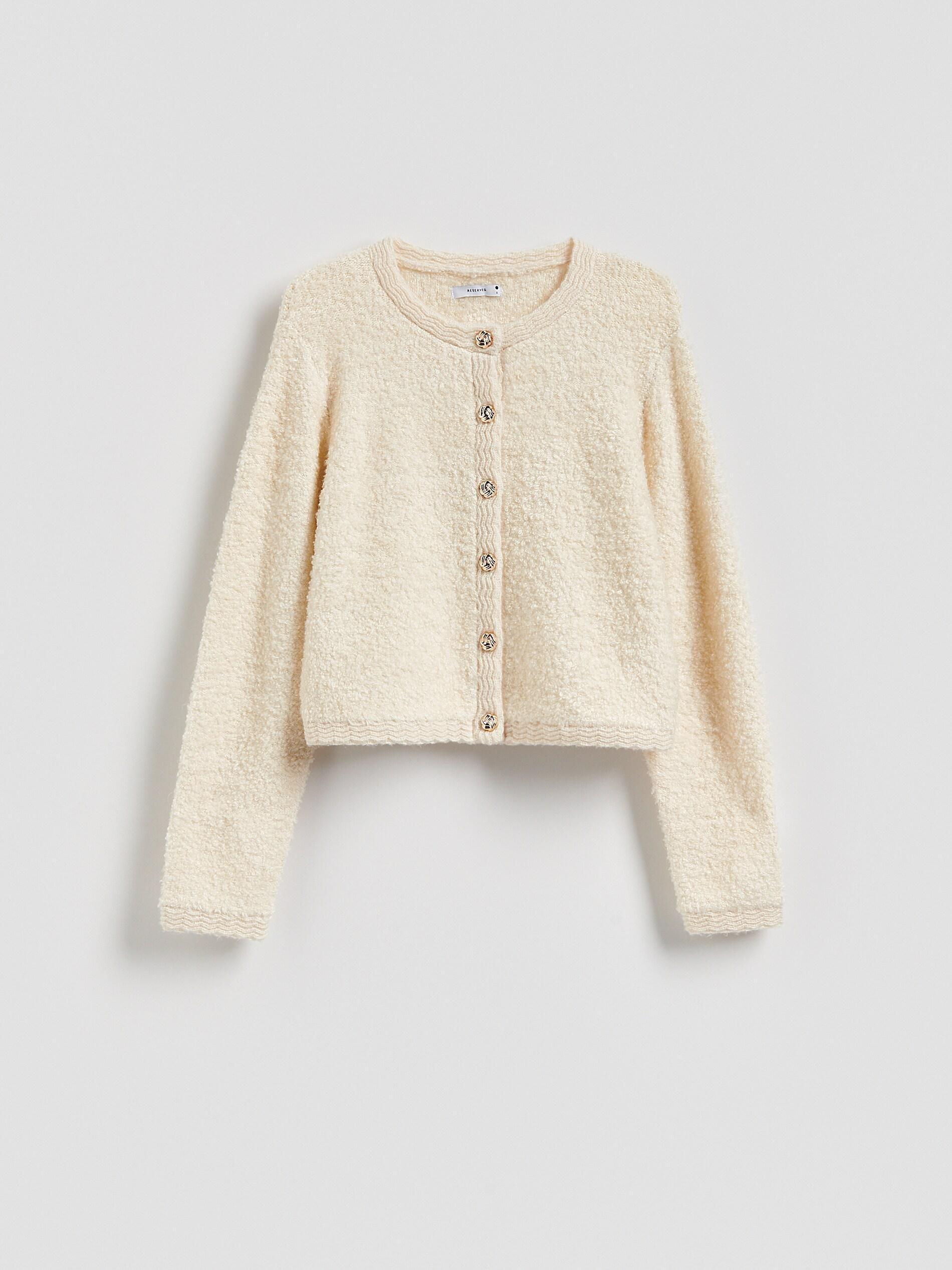 Beige Cardigan With Decorative Buttons, Ivory, large image number 3