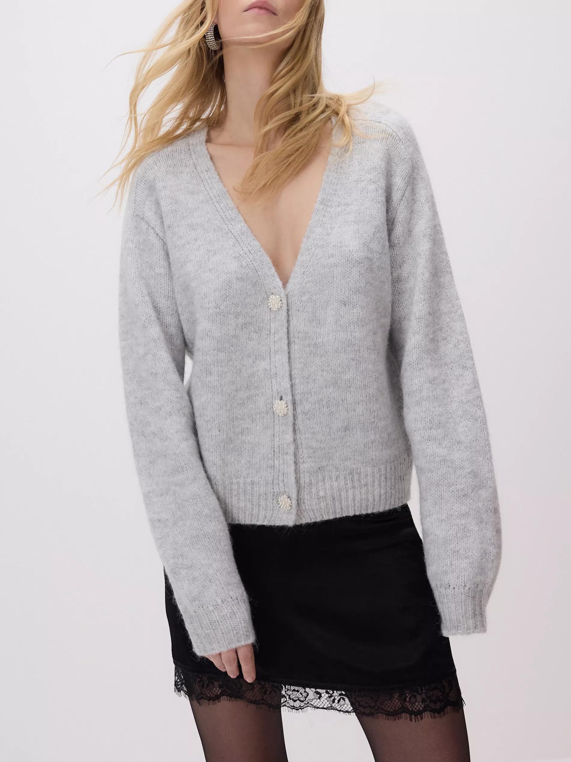 Grey Cardigan With Decorative Buttons, Light grey, large image number 1