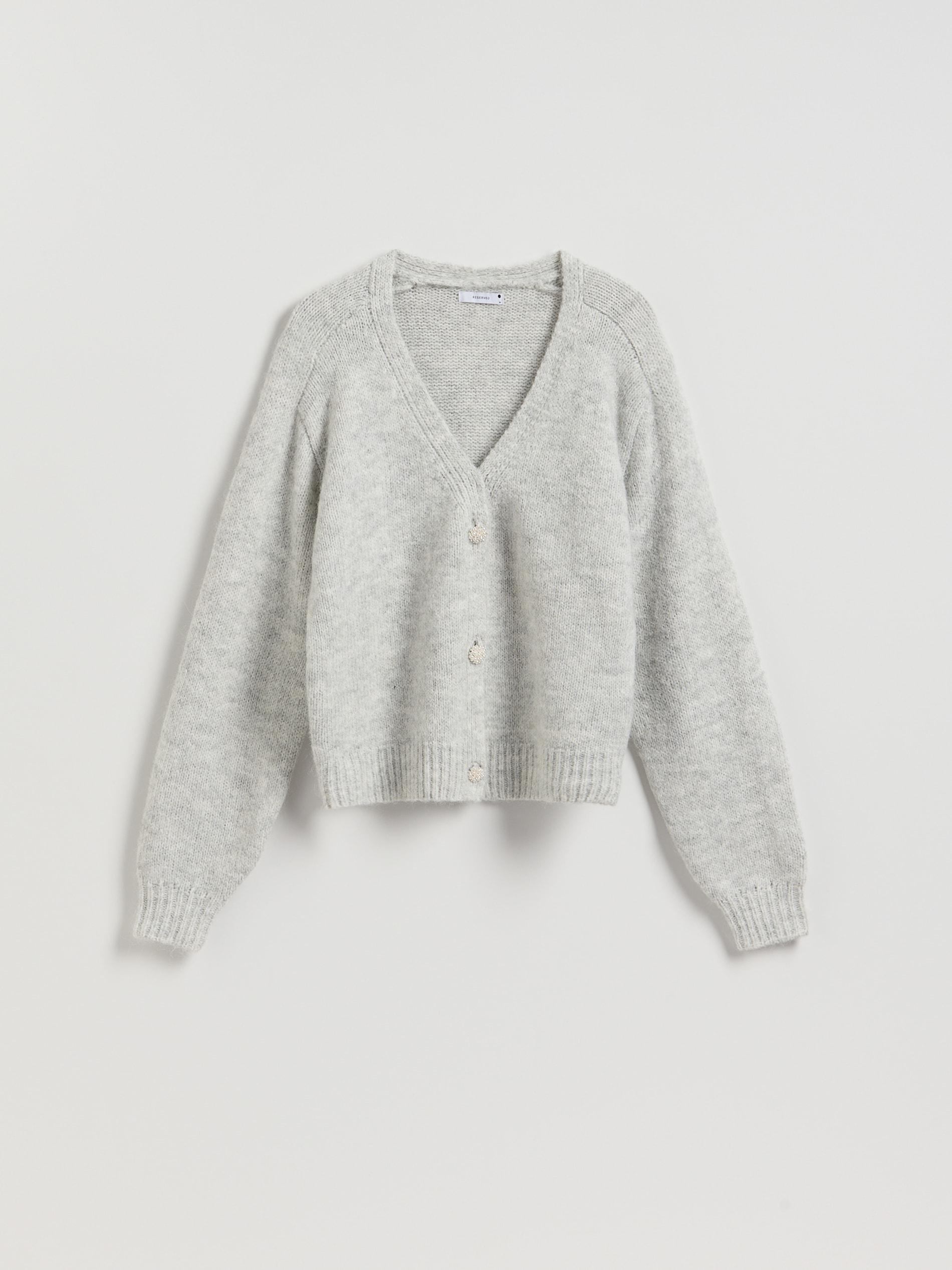 Grey Cardigan With Decorative Buttons, Light grey, large image number 4