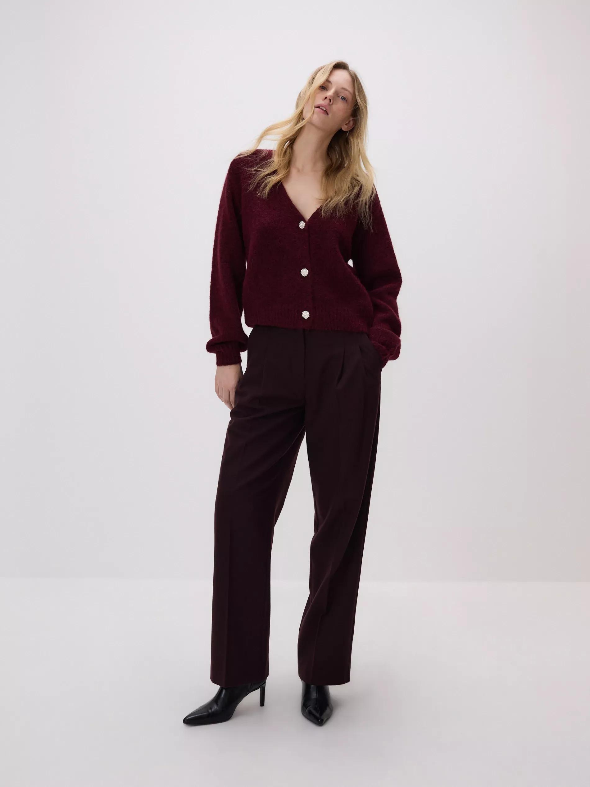 Maroon Cardigan With Decorative Buttons, Burgundy, medium