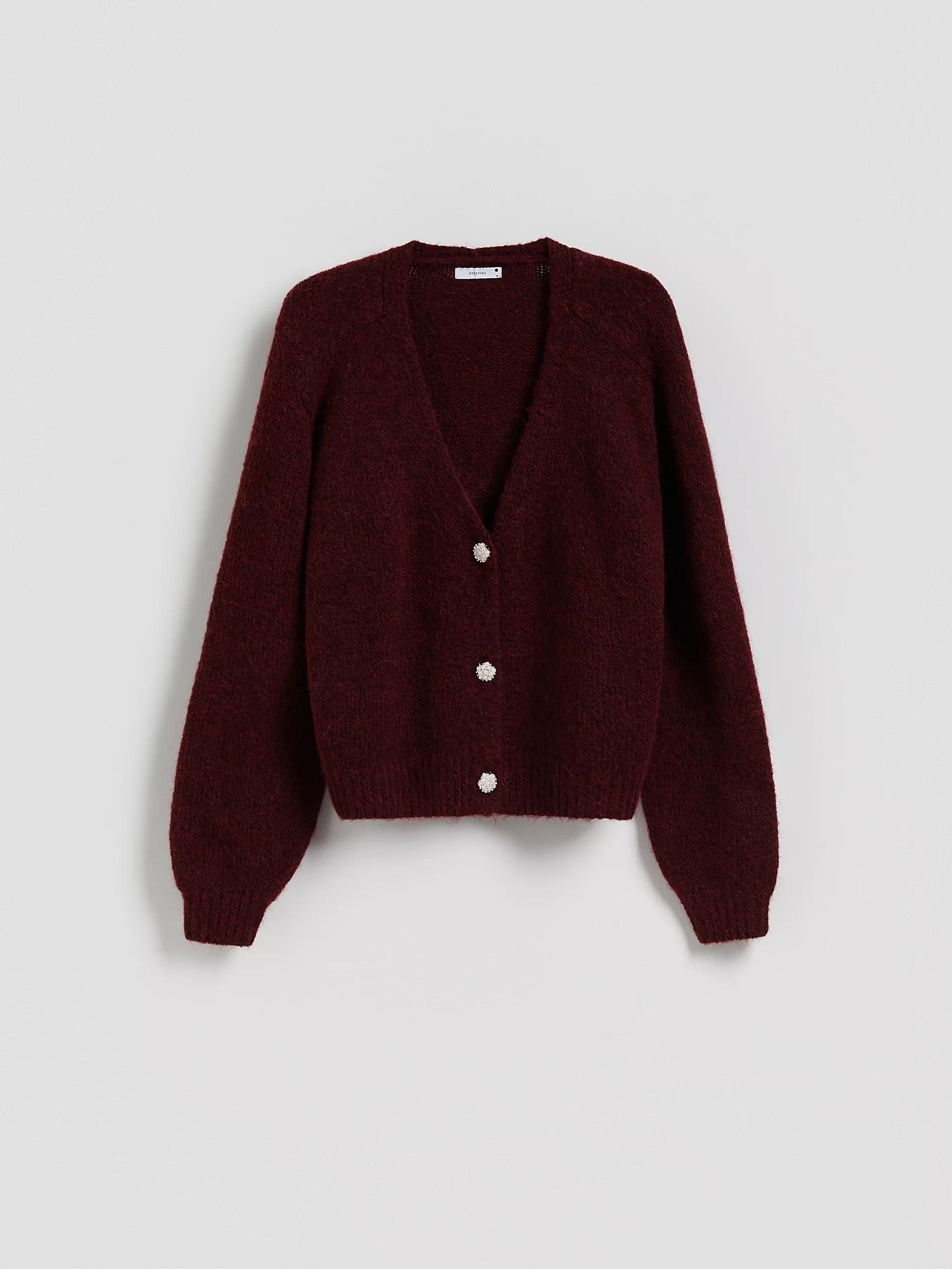 Maroon Cardigan With Decorative Buttons, Burgundy, large image number 3