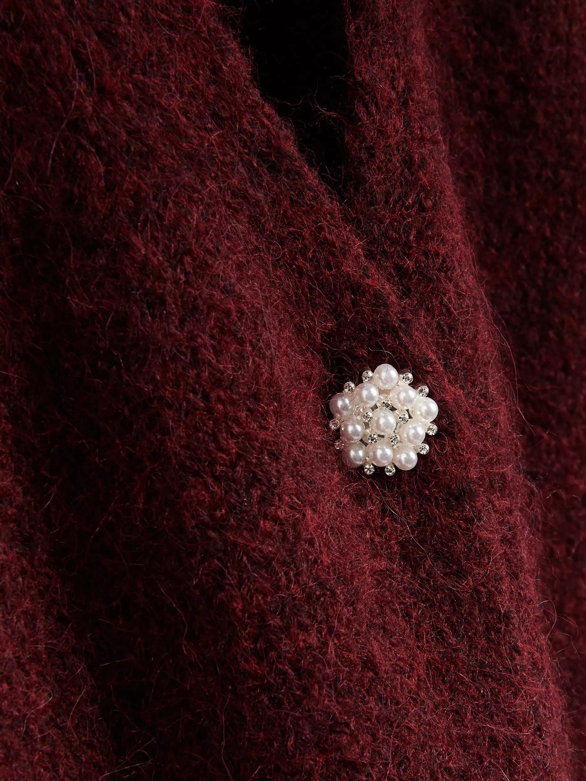 Maroon Cardigan With Decorative Buttons, Burgundy, large image number 5