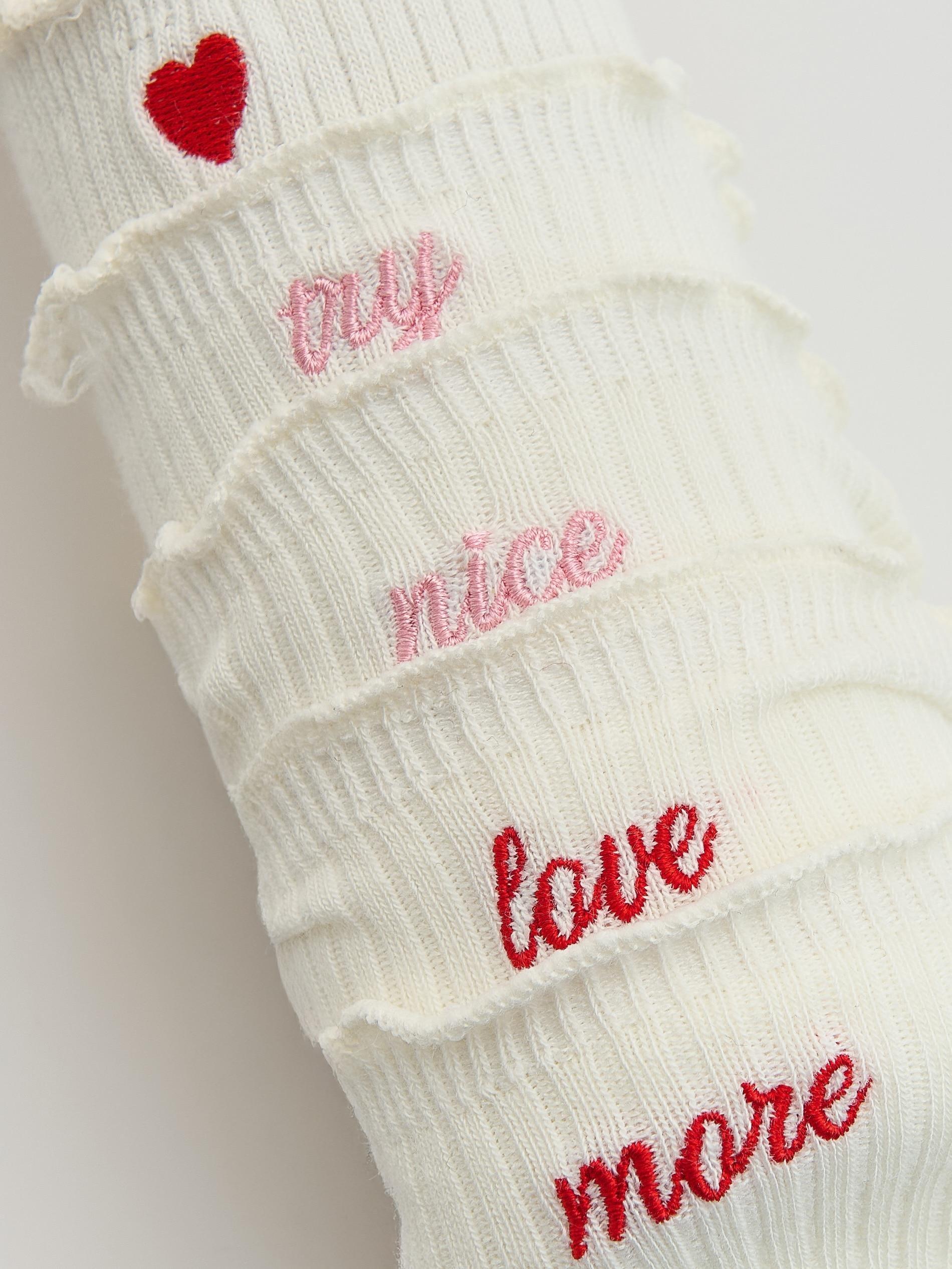 Cream 3 Pack Embroidered Socks, Ivory, large image number 1