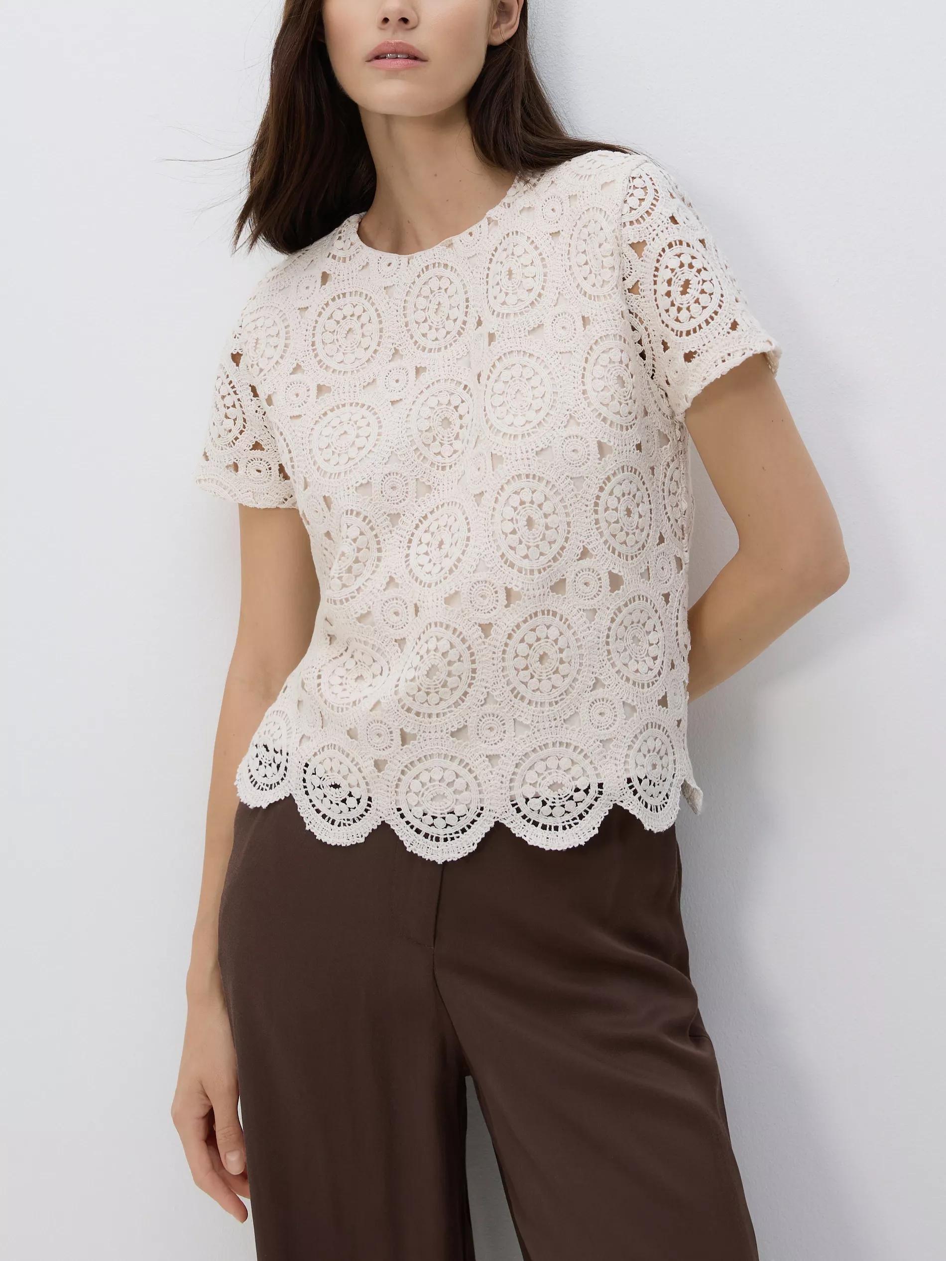 CREAM Crochet top, Ivory, medium