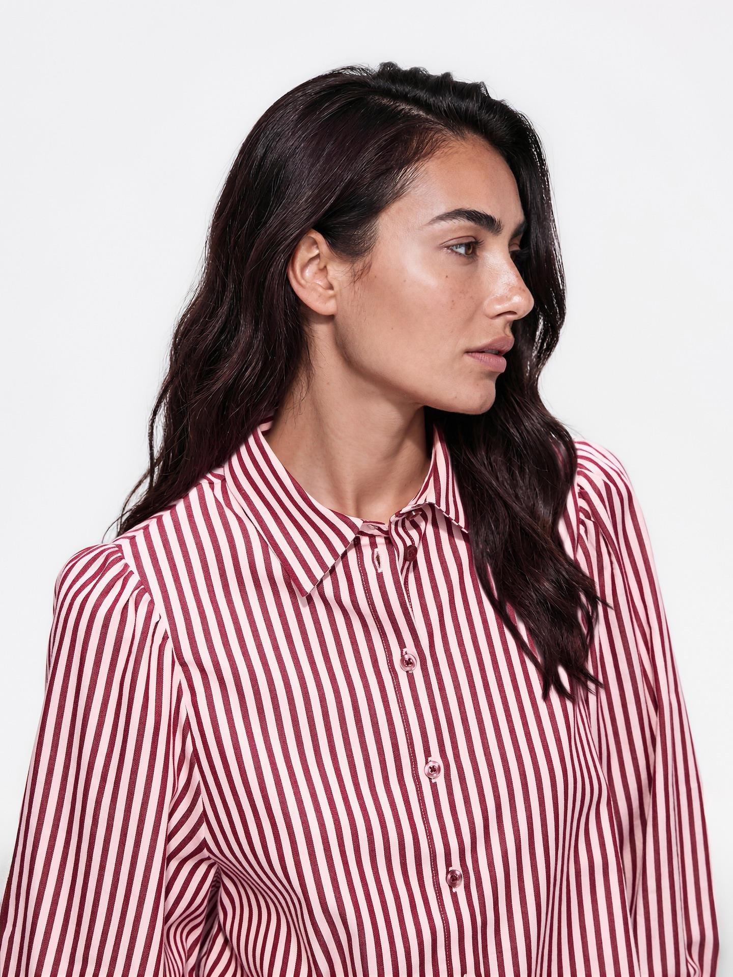 Red Cotton Shirt With Puff Sleeves, Red, medium