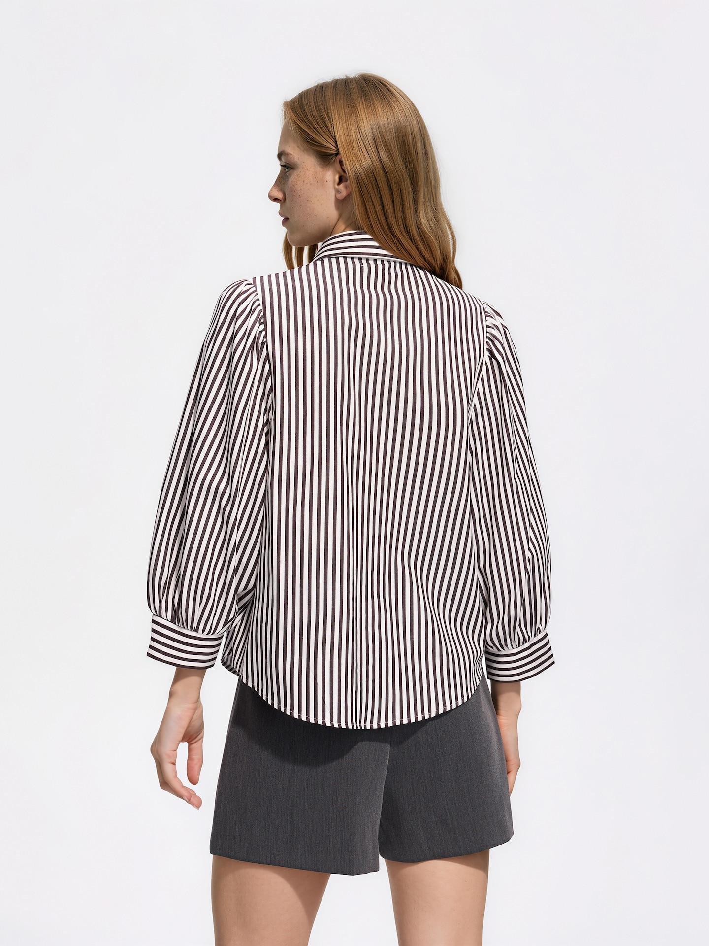 Brown Cotton Shirt With Puff Sleeves, Brown, medium