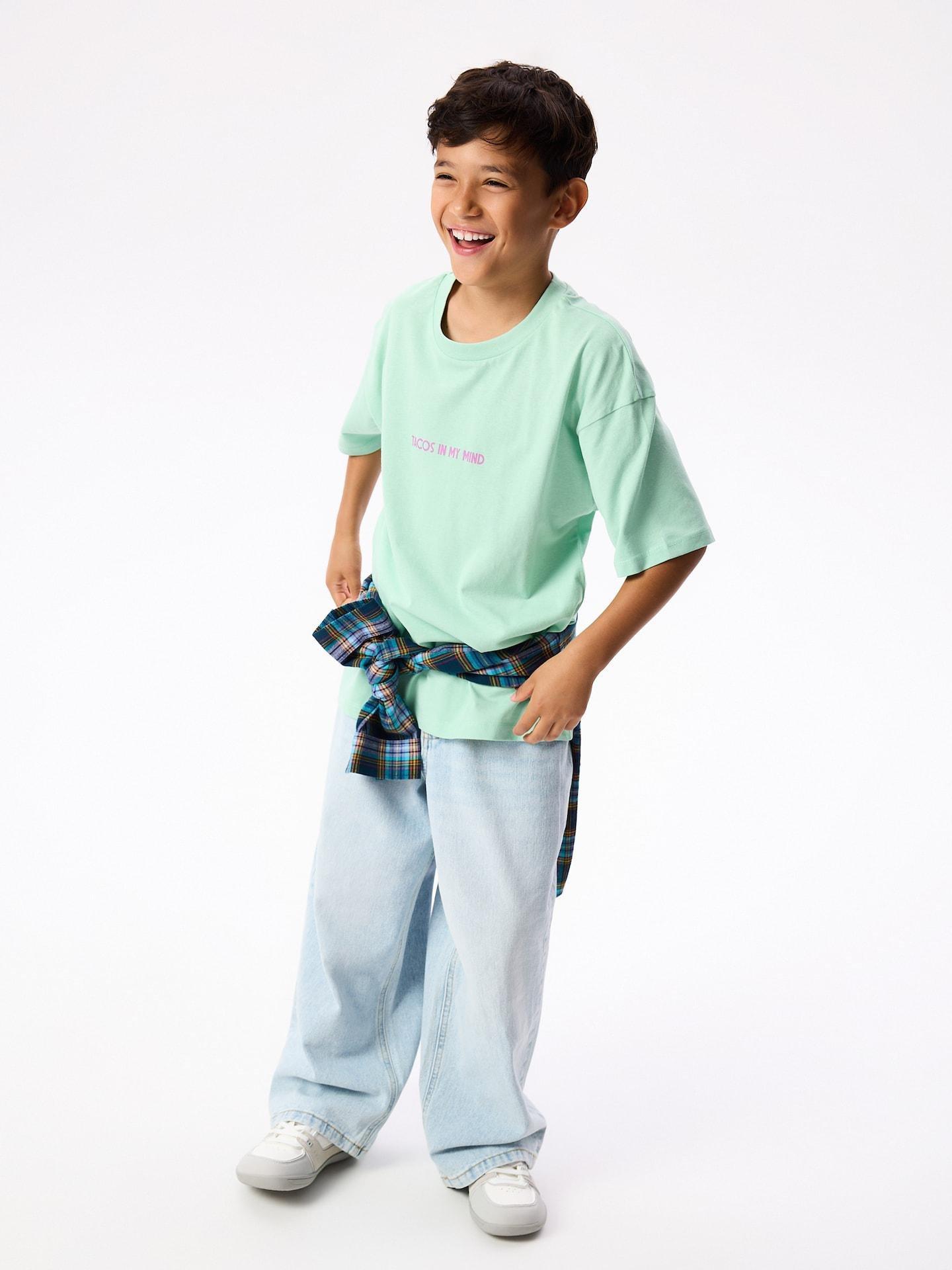 Pale Green T-Shirt With Print, Green, medium