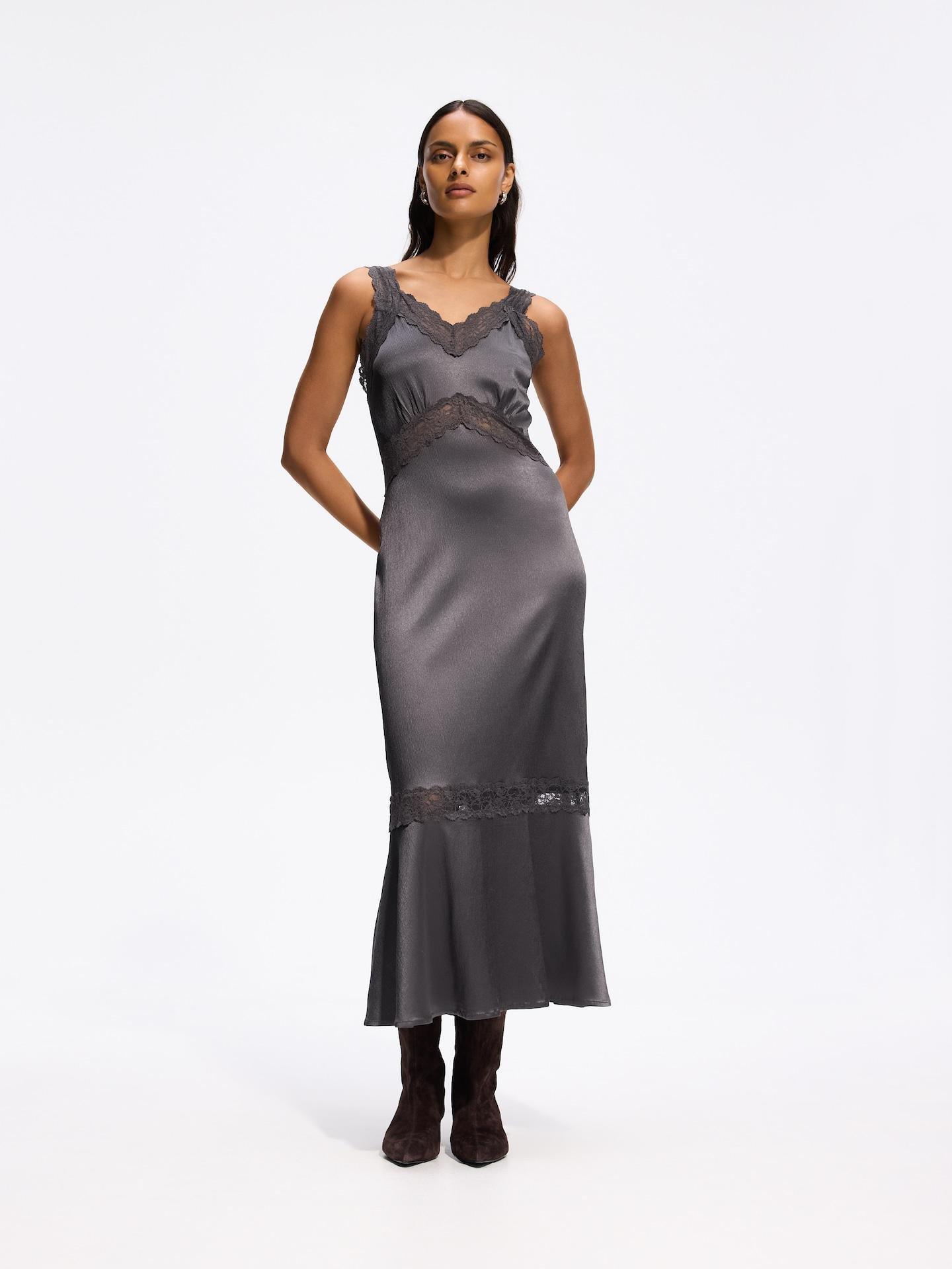 Grey Viscose Rich Midi Dress, Grey, large image number 0