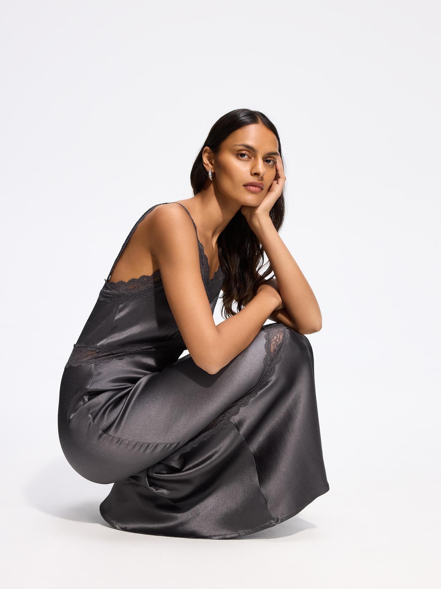 Grey Viscose Rich Midi Dress, Grey, large image number 3