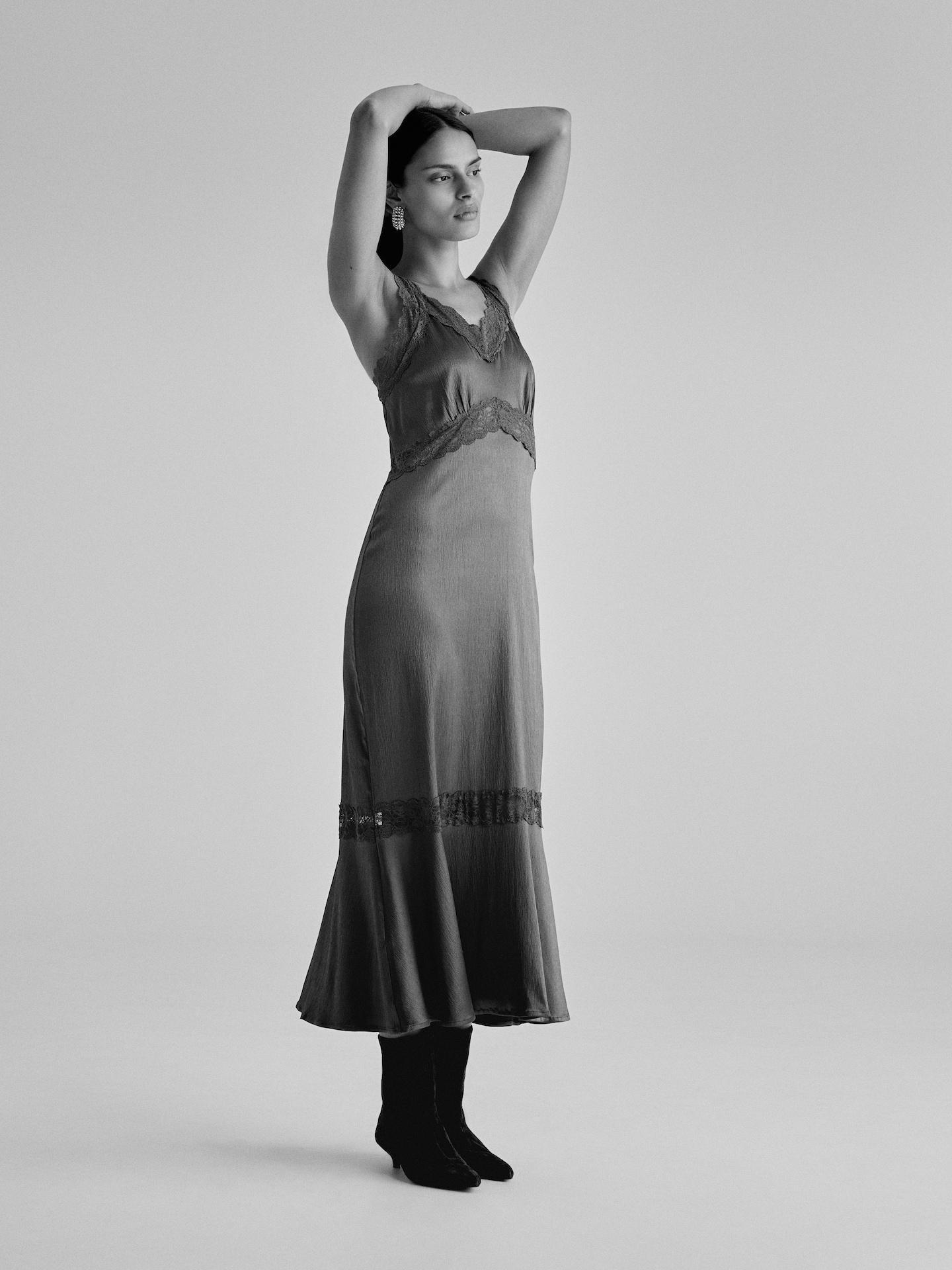 Grey Viscose Rich Midi Dress, Grey, large image number 6