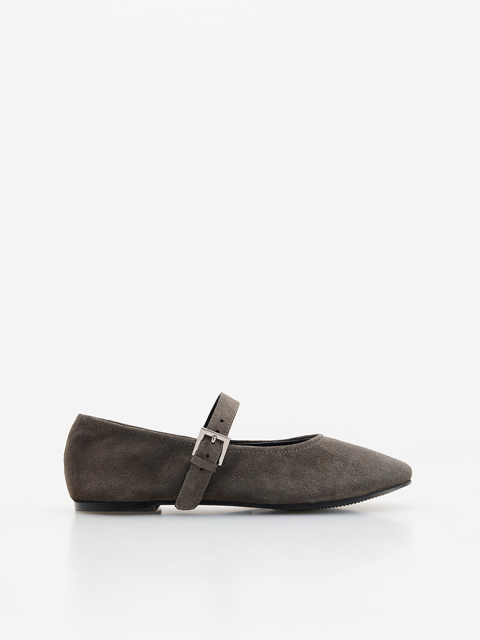 Grey Suede Ballerinas With Strap, Grey, large image number 0