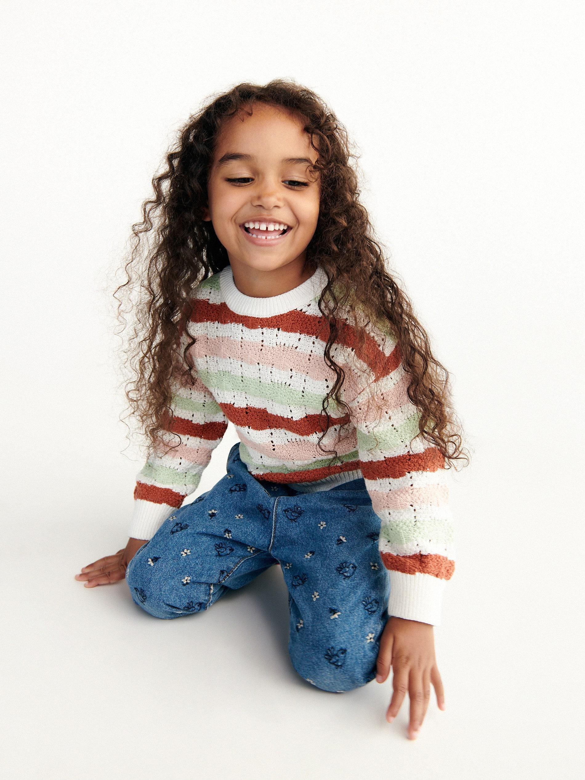 Multicolor Stripe Openwork Jumper, Kids Girls, , large image number 1