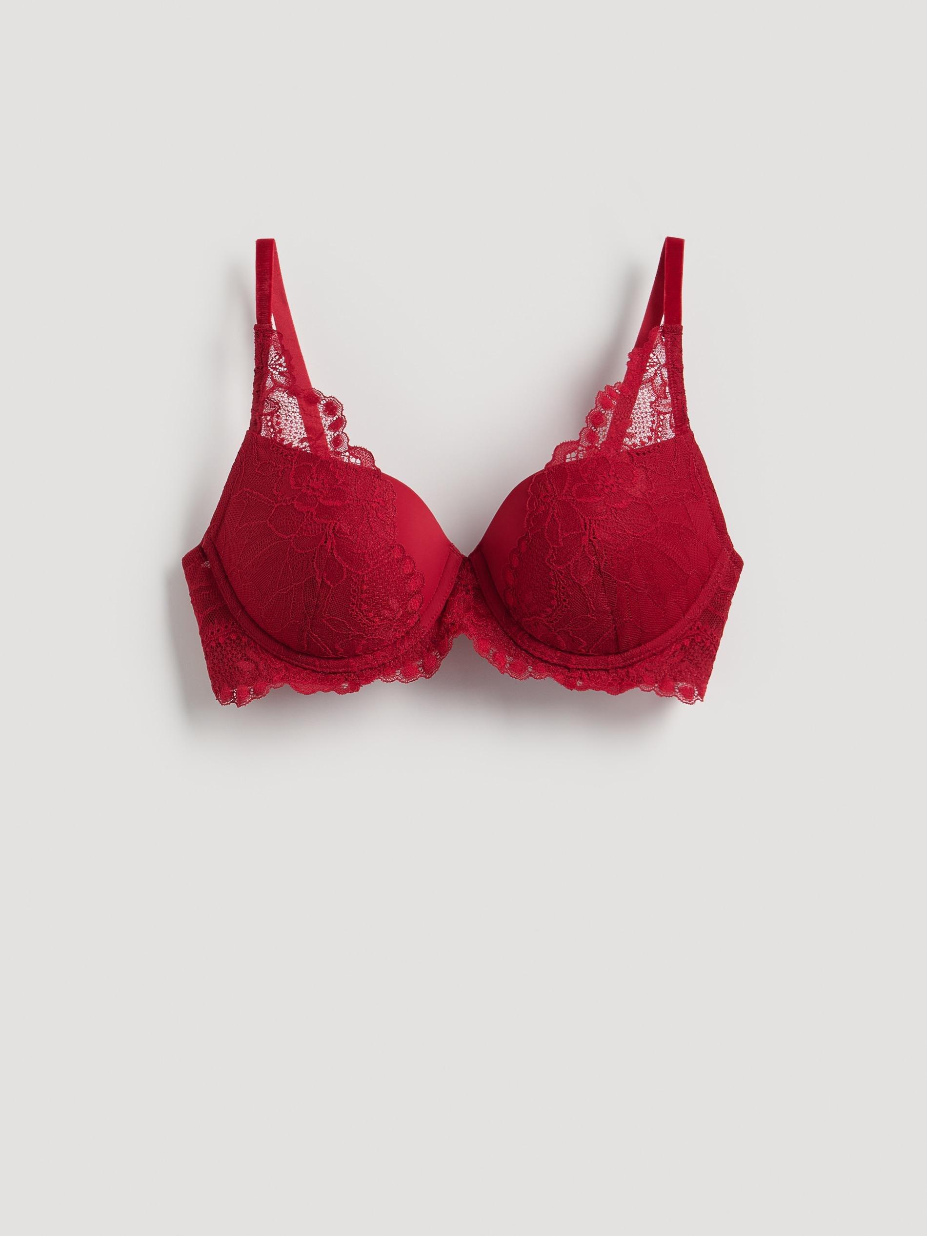 Red Lace Push Up Bra, Red, large image number 3