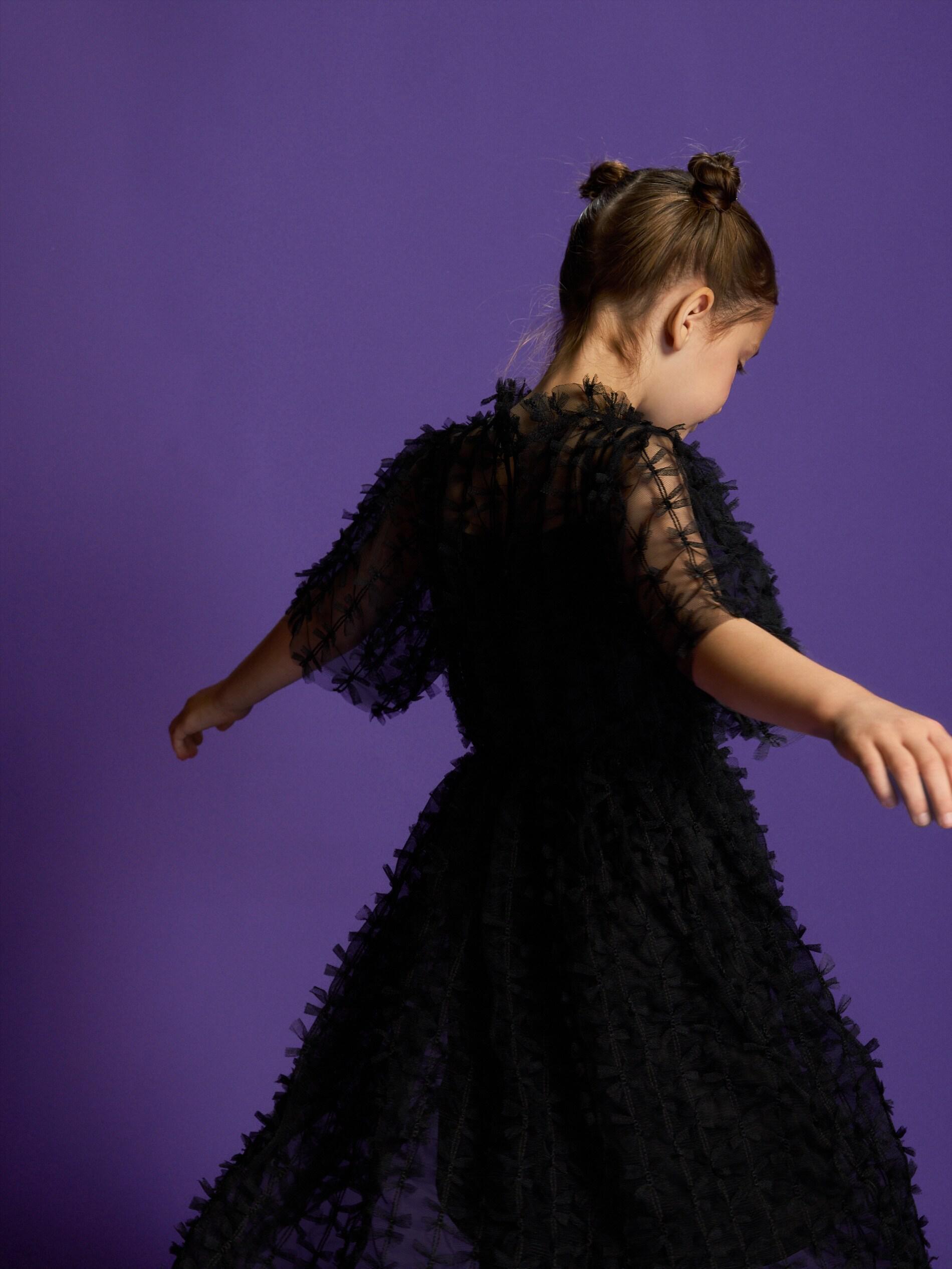 Black Tulle Dress With Bows, Kids Girls, Black, large image number 1
