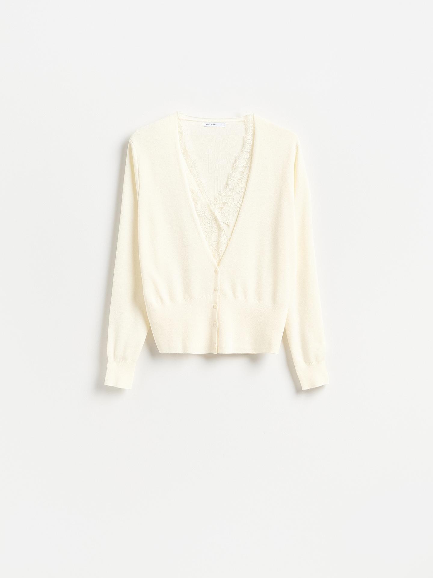 Beige Cardigan With Lace, Ivory, large image number 3