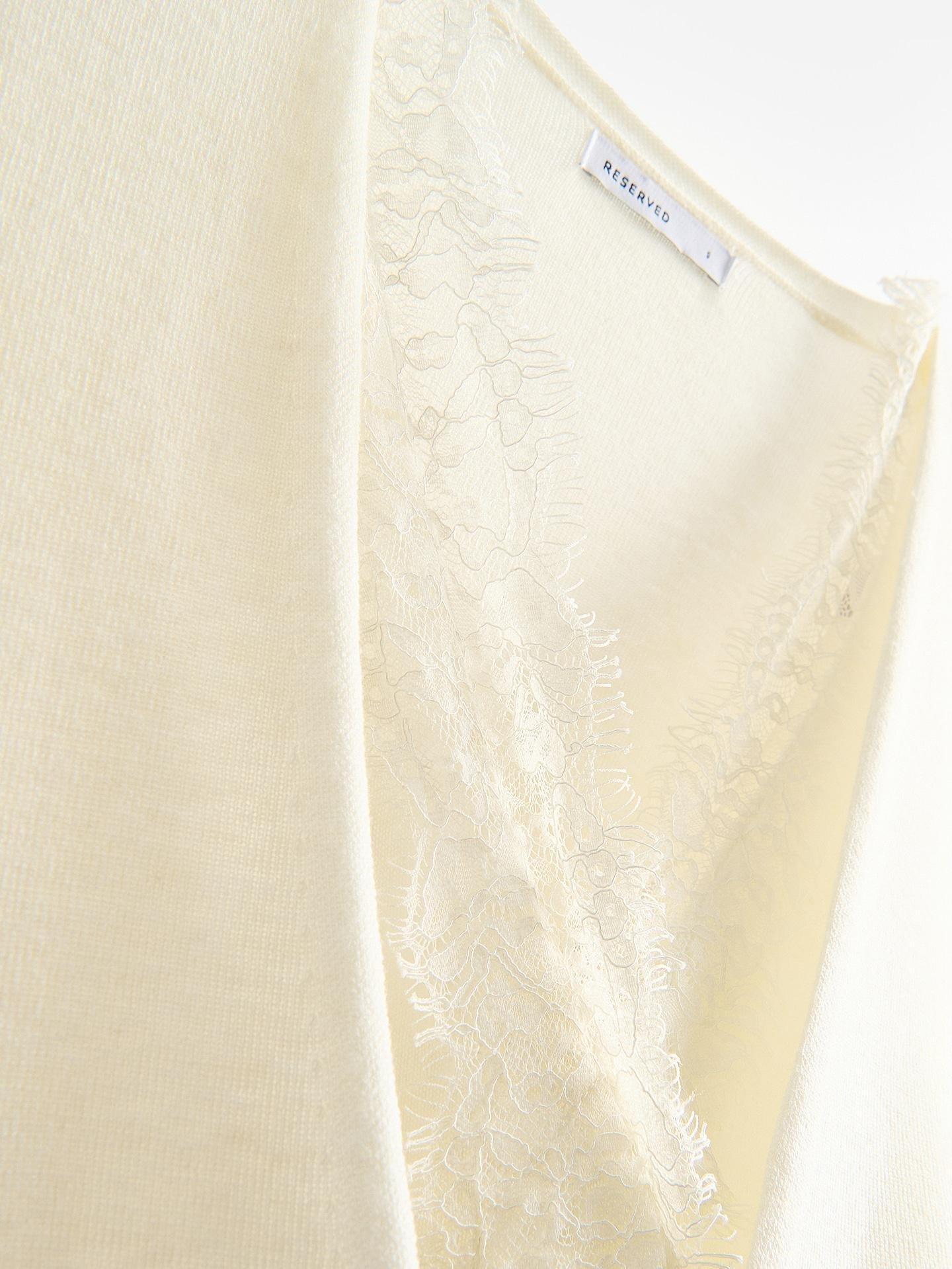 Beige Cardigan With Lace, Ivory, large image number 4