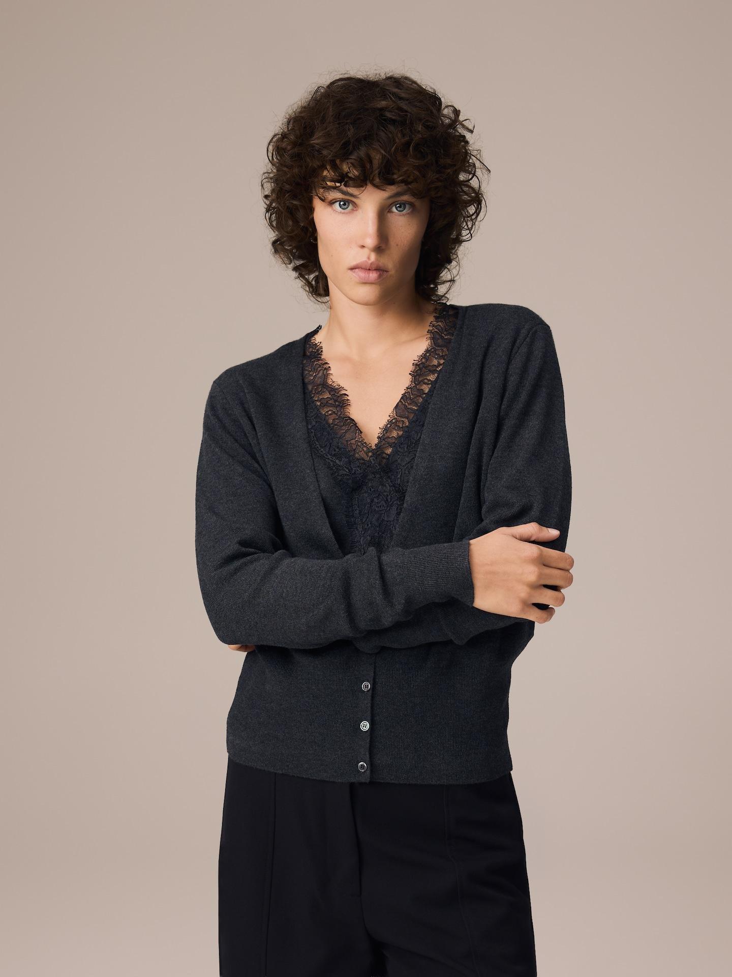 Grey Cardigan With Lace, Grey, medium