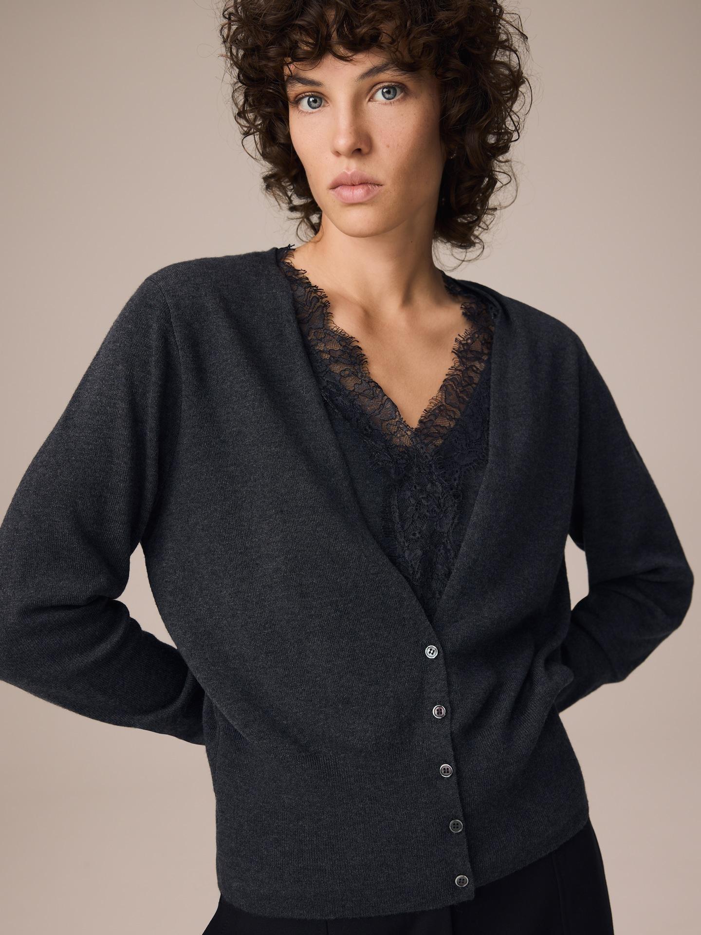 Grey Cardigan With Lace, Grey, medium