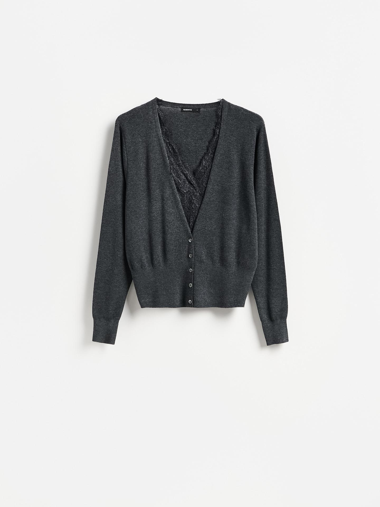 Grey Cardigan With Lace, Grey, large image number 3