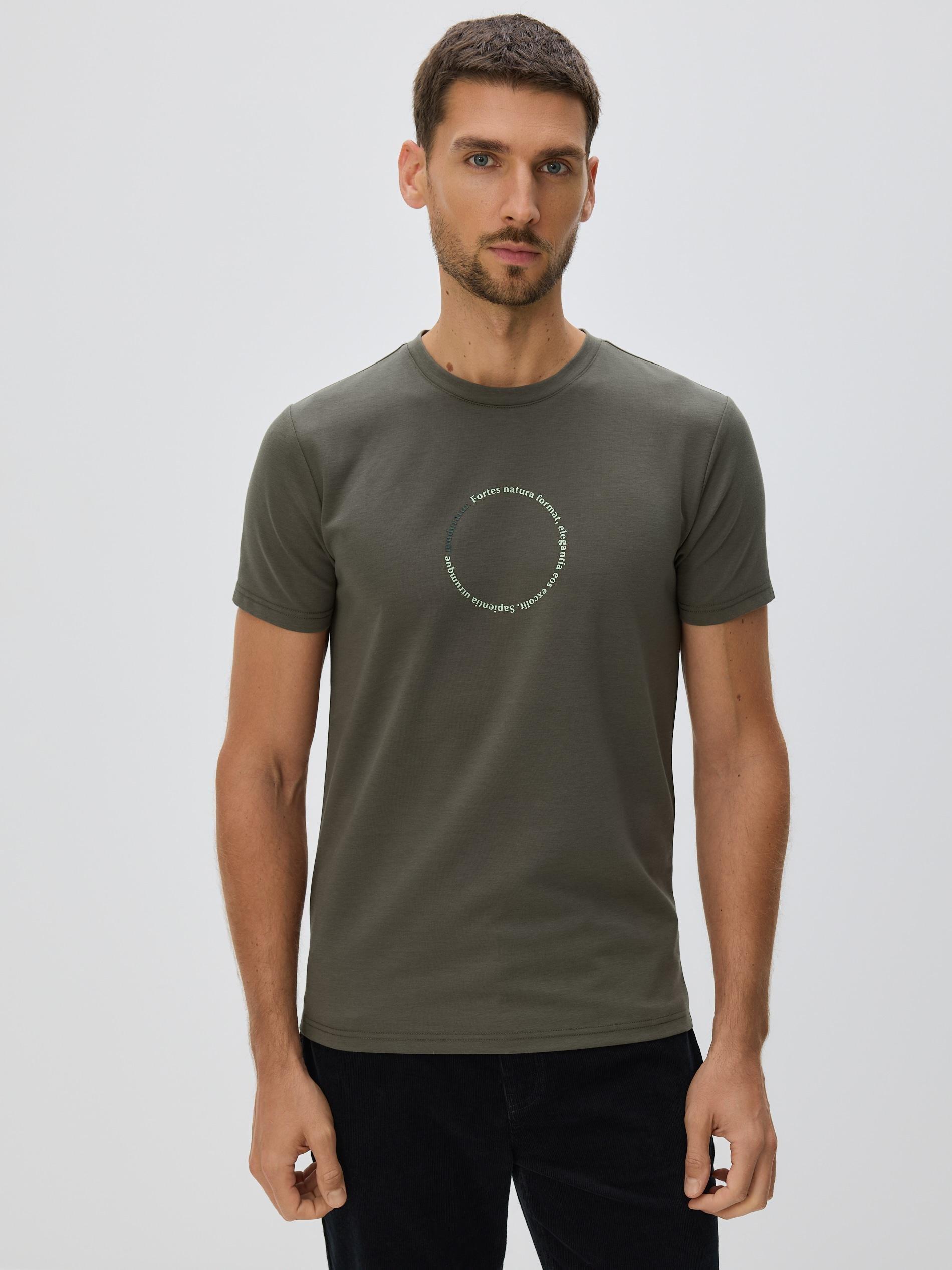 Green Printed Slim Fit T-Shirt, Khaki, large image number 0