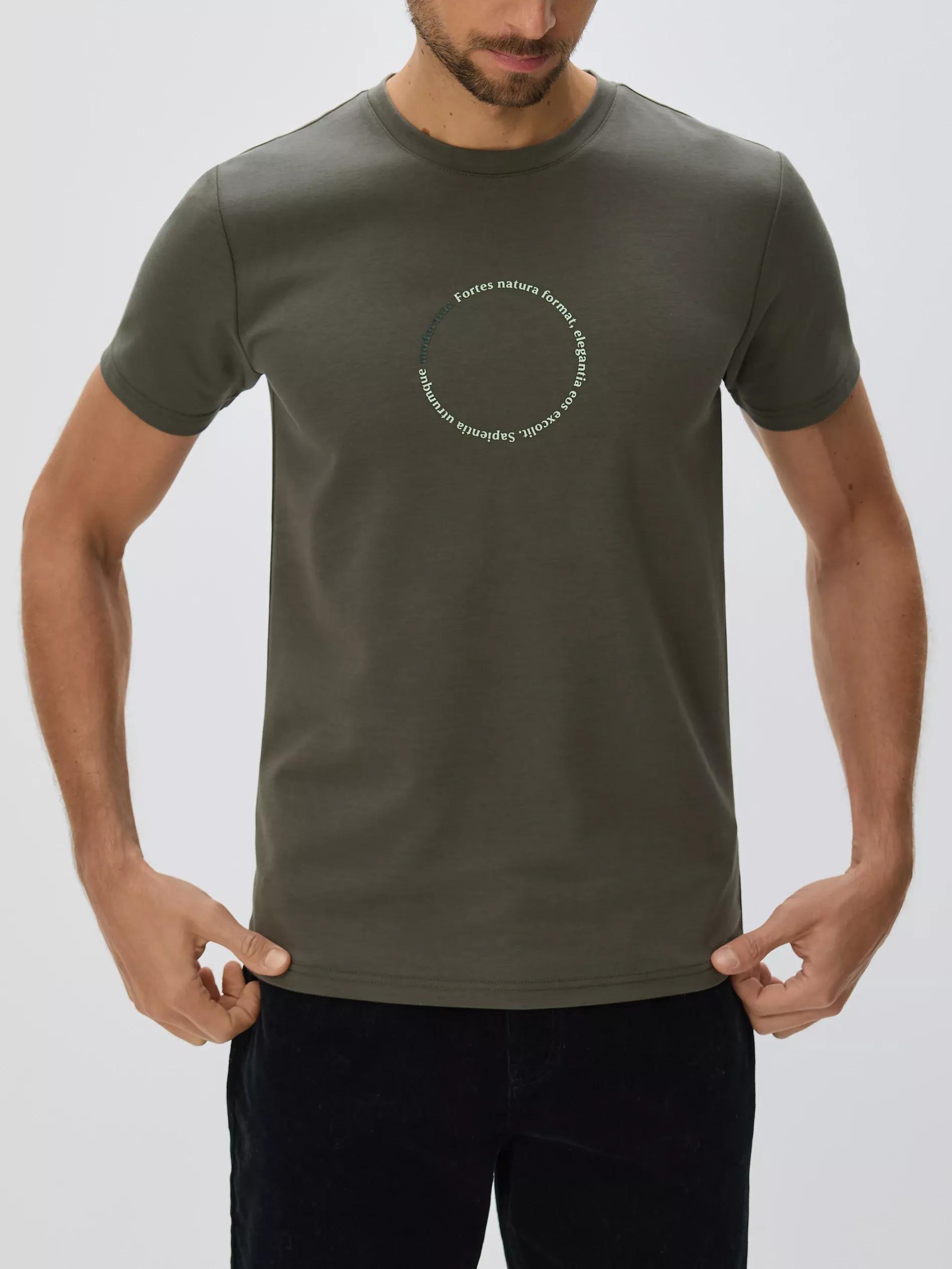 Green Printed Slim Fit T-Shirt, Khaki, large image number 1