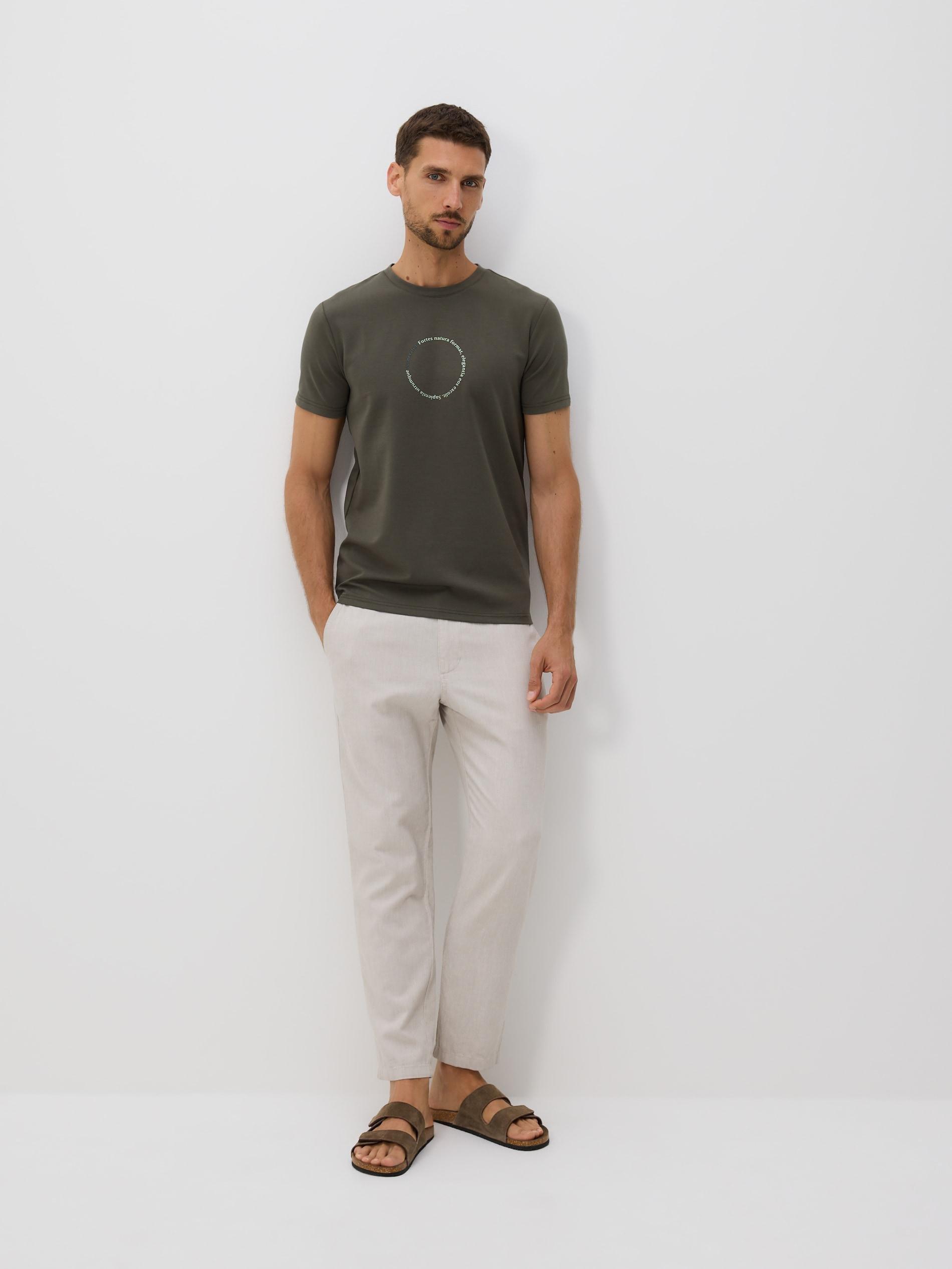 Green Printed Slim Fit T-Shirt, Khaki, large image number 3