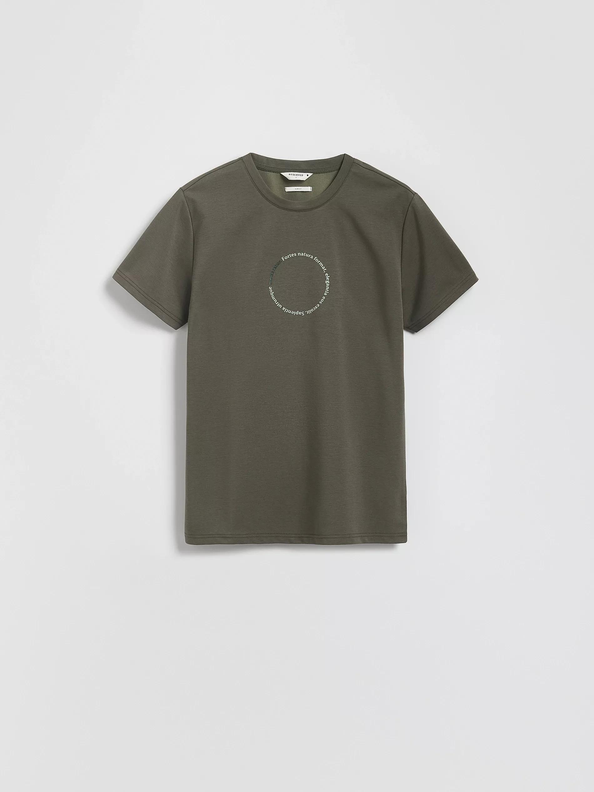 Green Printed Slim Fit T-Shirt, Khaki, large image number 5