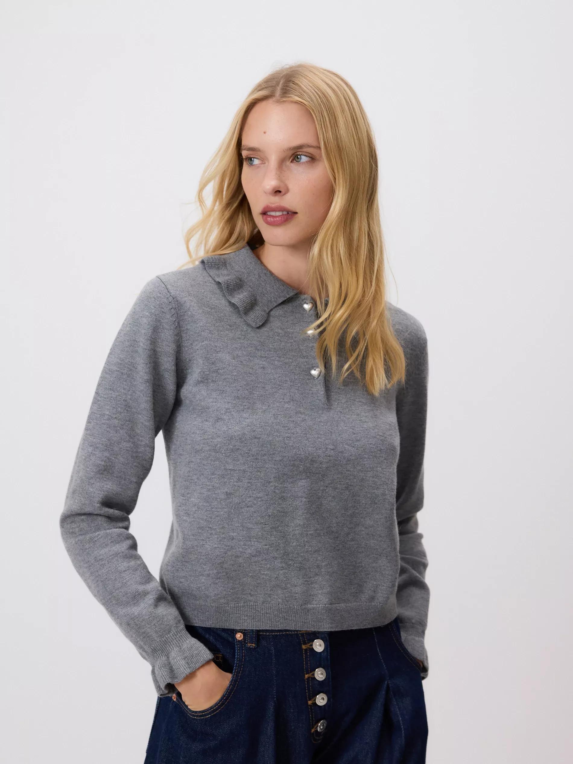 Grey Jumper With Ruffle Details, Grey, medium