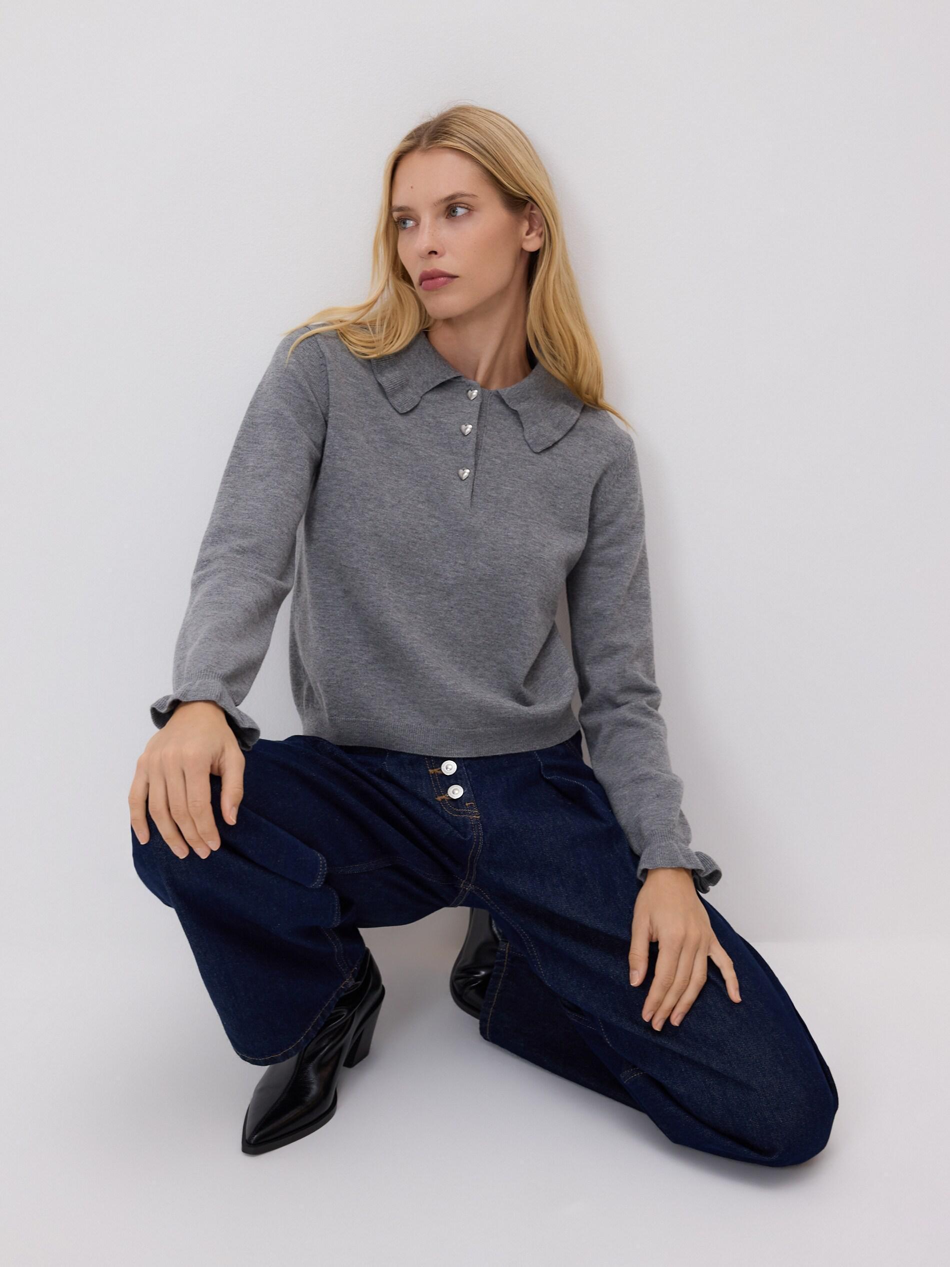 Grey Jumper With Ruffle Details, Grey, large image number 2