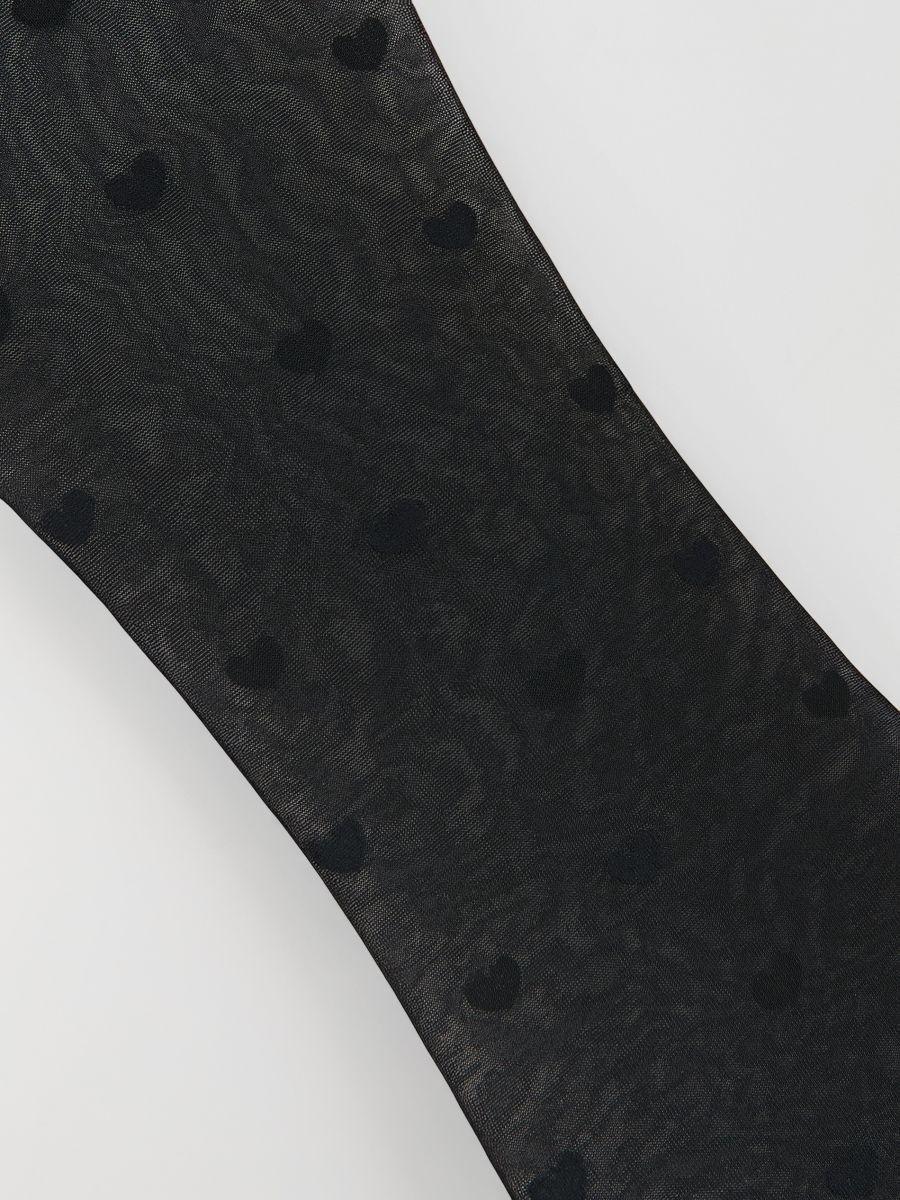 Black Tights with heart motif, 20 denier, Black, medium