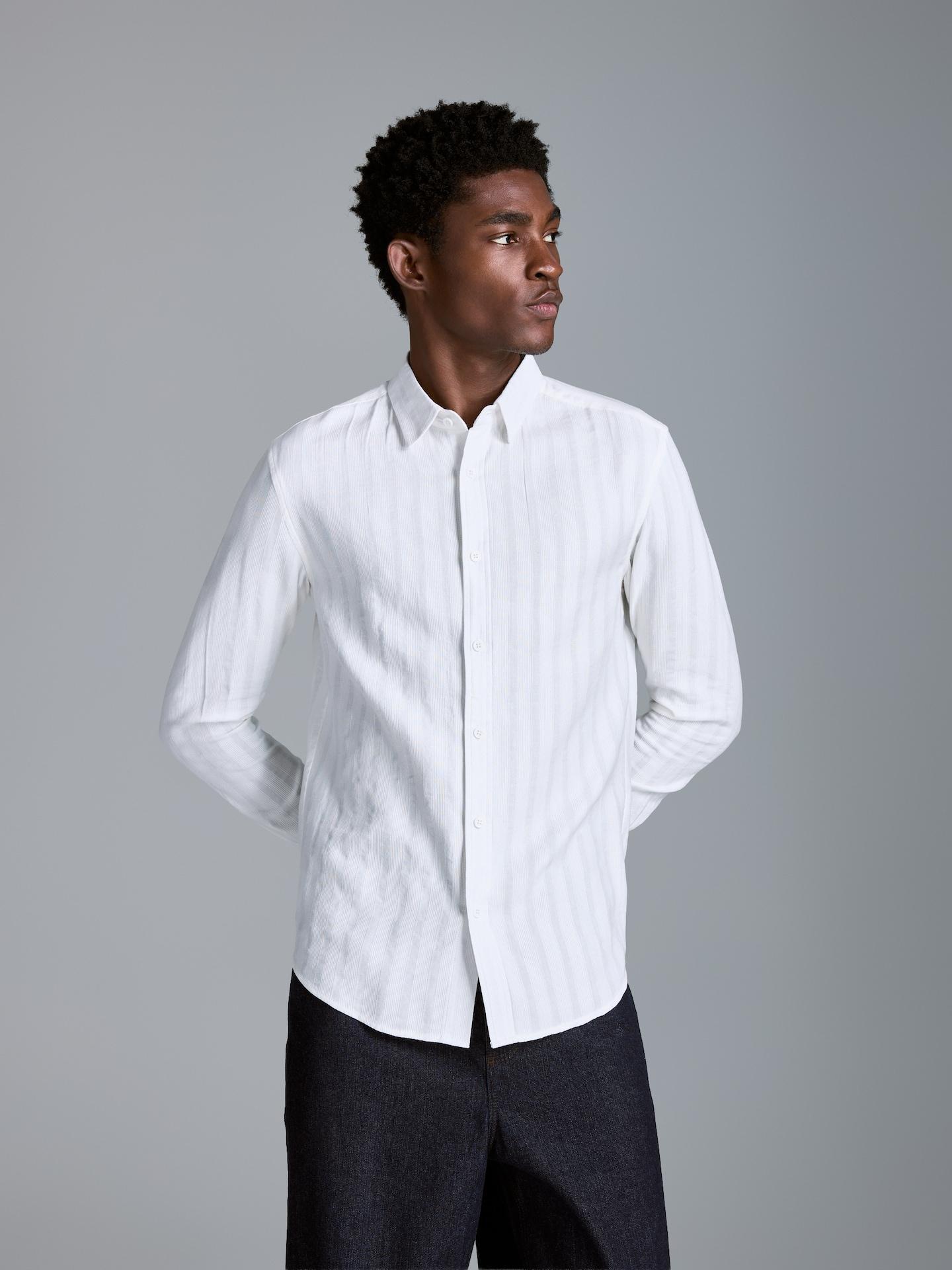 Cream Slim Fit Cotton Rich Shirt, Ivory, medium