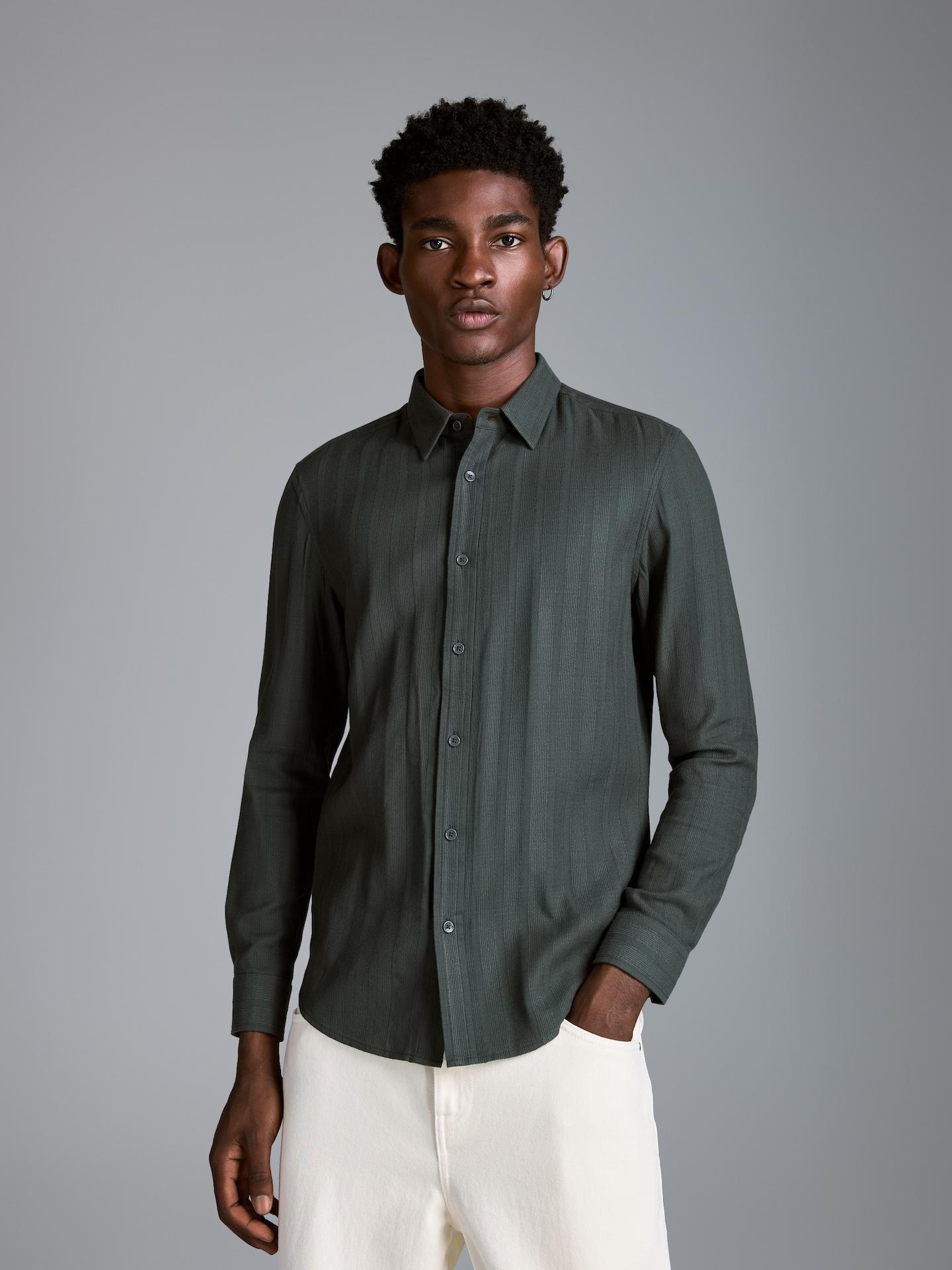 Green Slim Fit Cotton Rich Shirt, Turquoise, medium