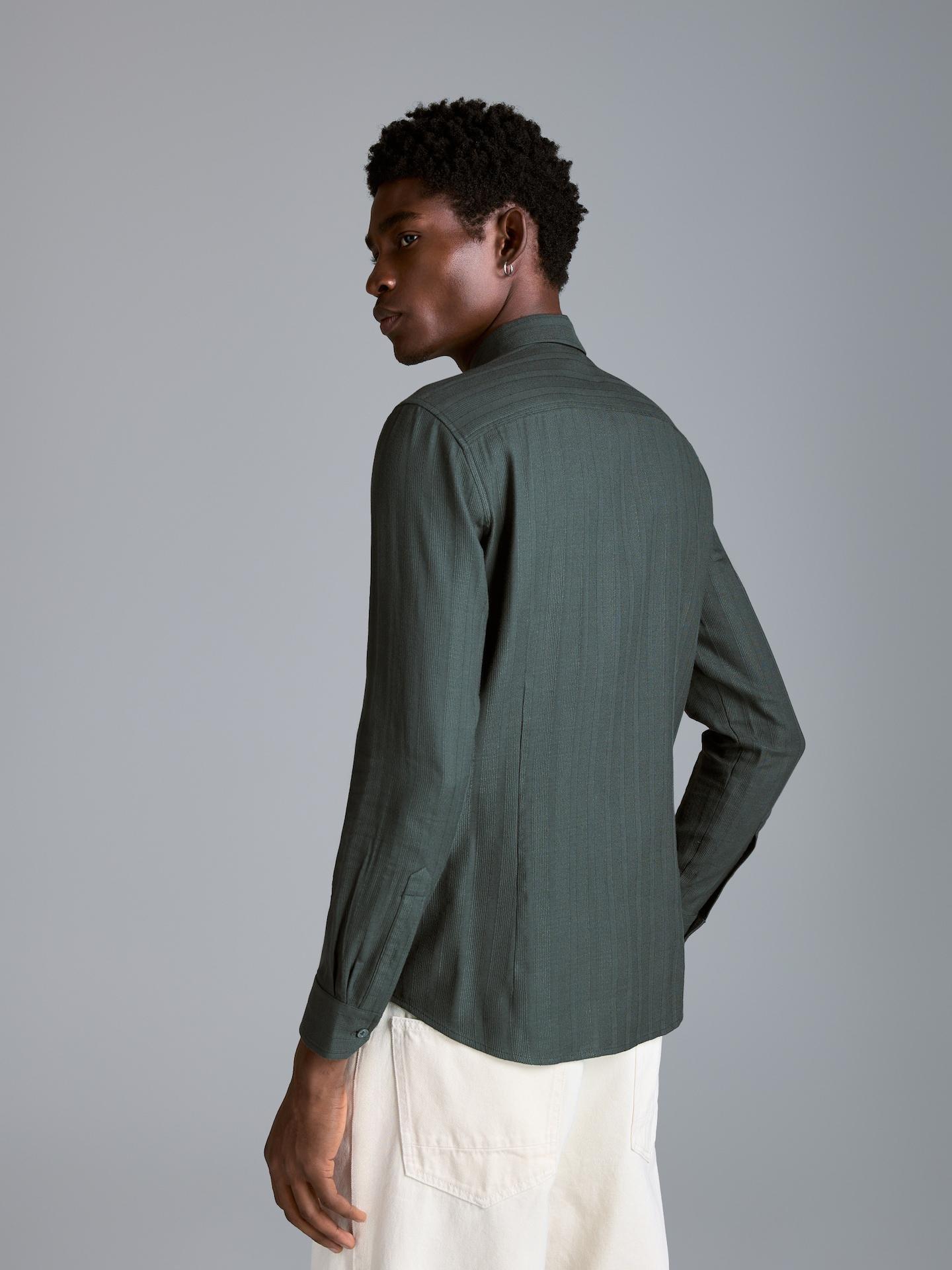 Green Slim Fit Cotton Rich Shirt, Turquoise, large image number 3