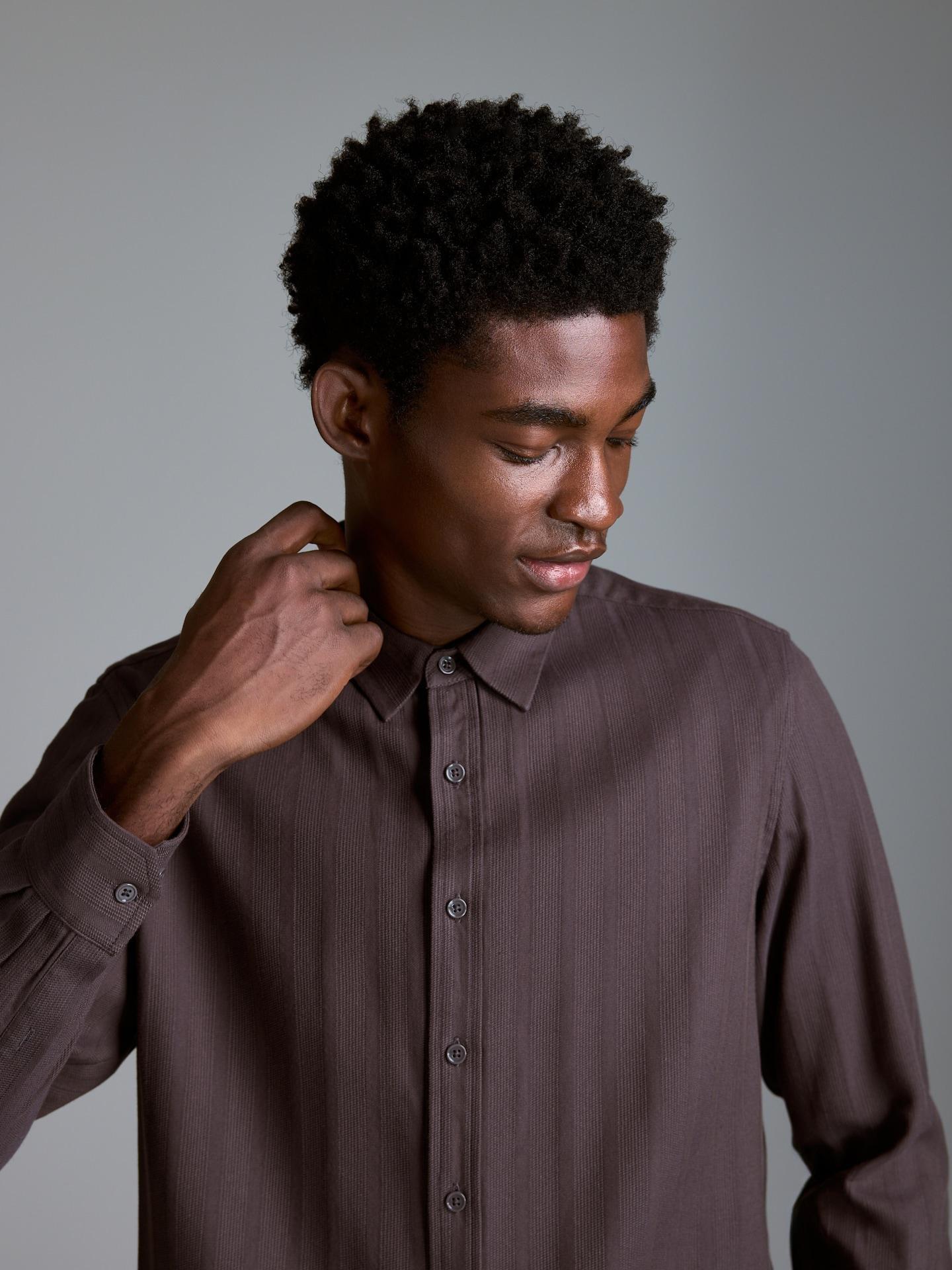 Brown Slim Fit Cotton Rich Shirt, Brown, medium